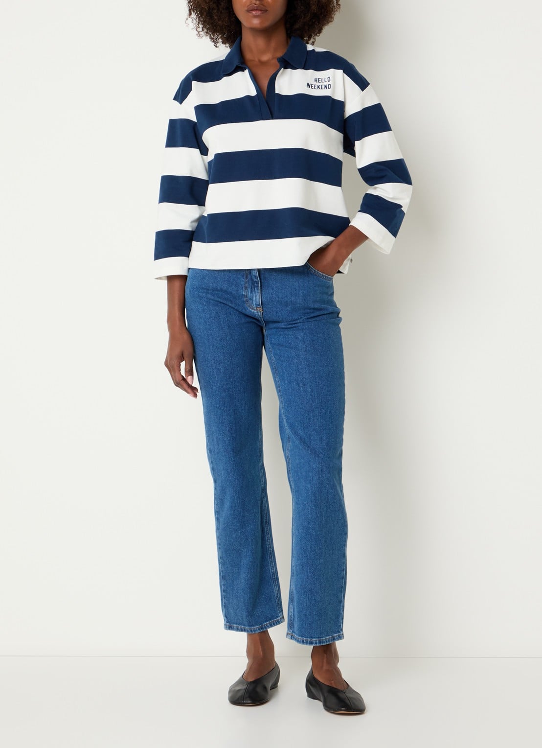 River Woods Polo met streepprint - voorkant 4 indigo