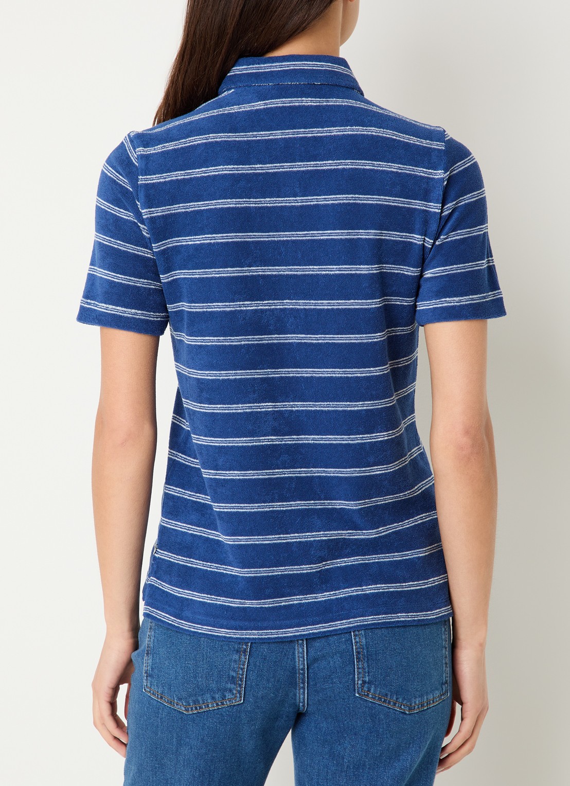 River Woods Polo van badstof met streepprint - achterkant indigo