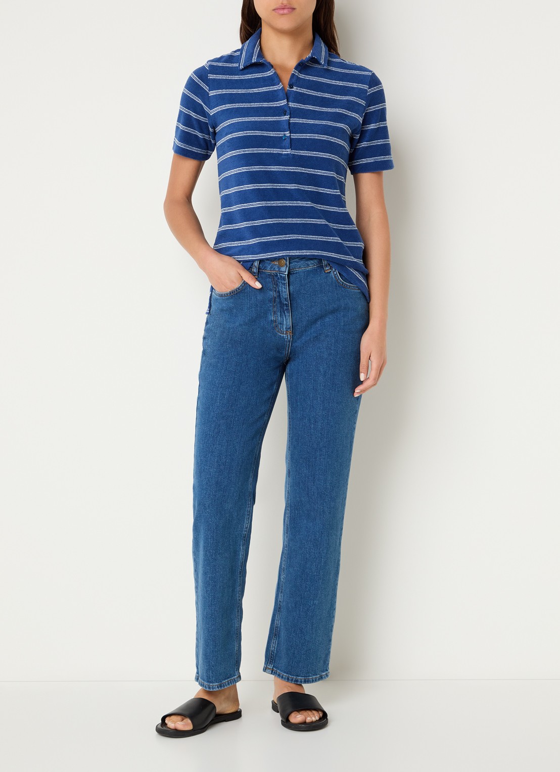 River Woods Polo van badstof met streepprint - voorkant 4 indigo