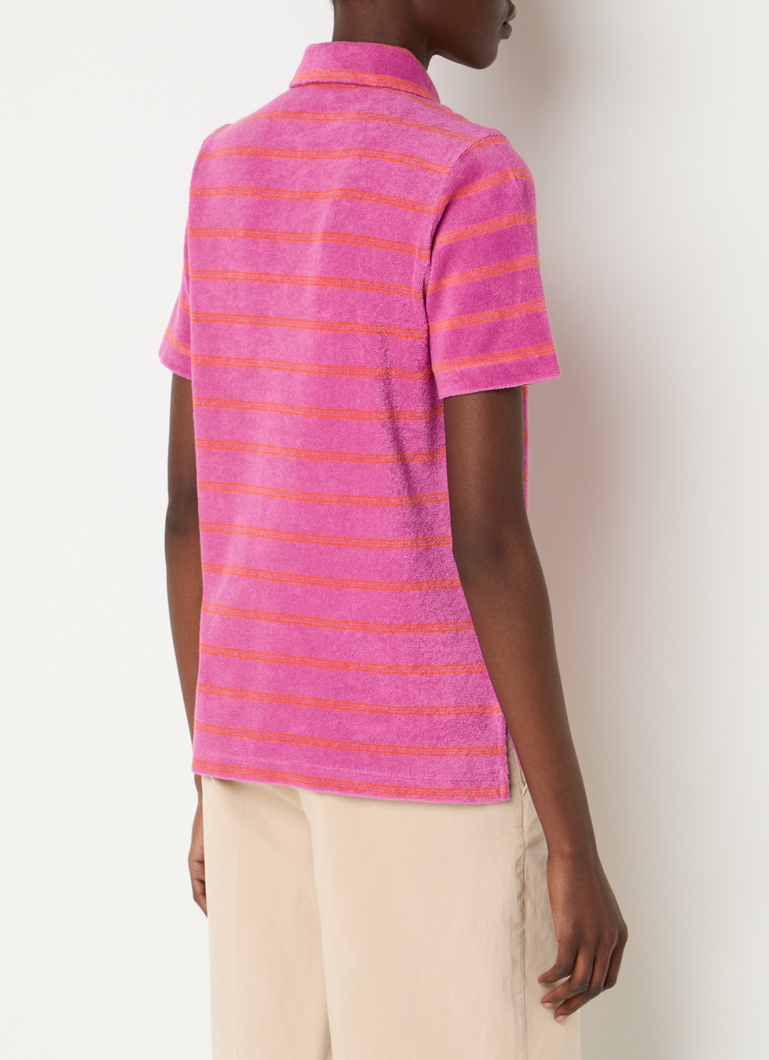 River Woods Polo van badstof met streepprint - achterkant fuchsia