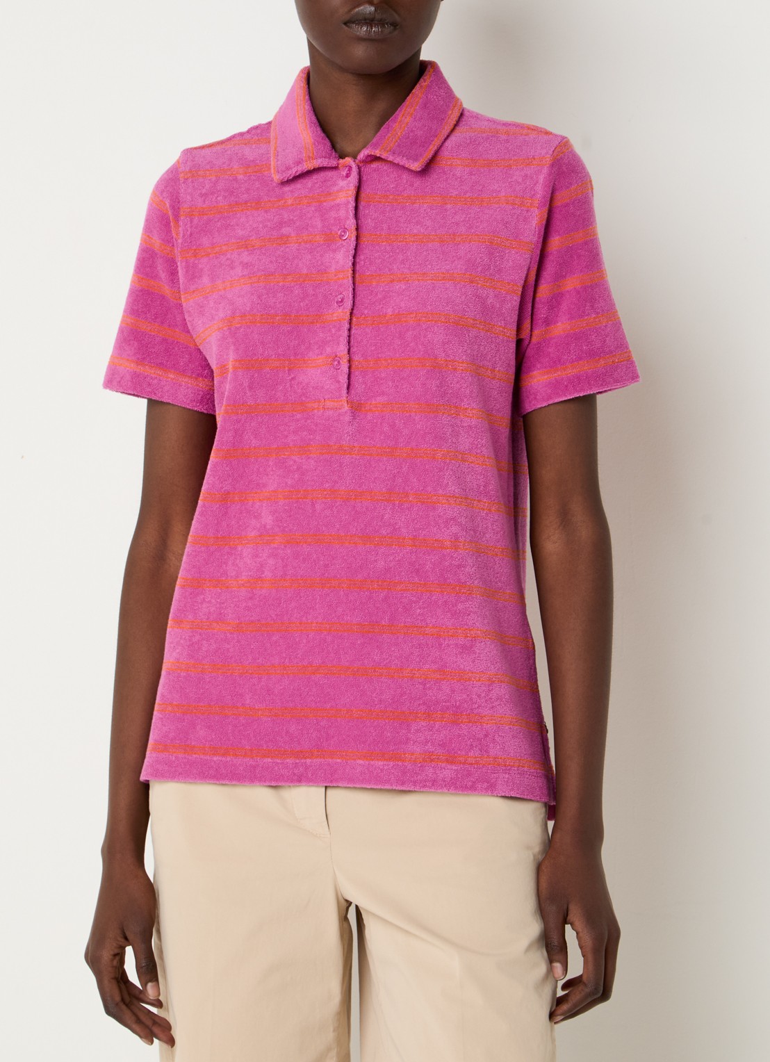 River Woods Polo van badstof met streepprint - detail 4 fuchsia