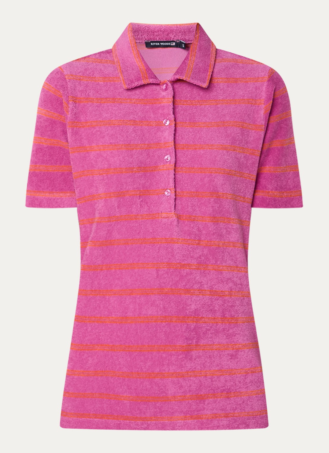 River Woods Polo van badstof met streepprint - voorkant 2 fuchsia
