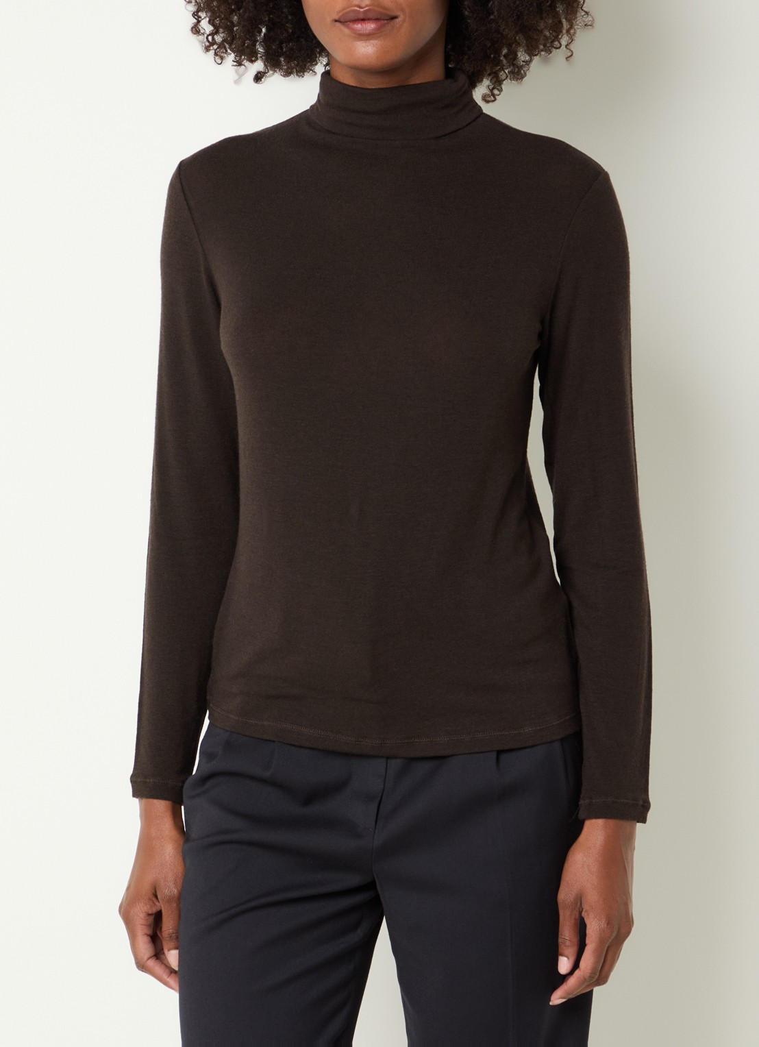 River Woods Pullover in wolblend met col - detail chocoladebruin