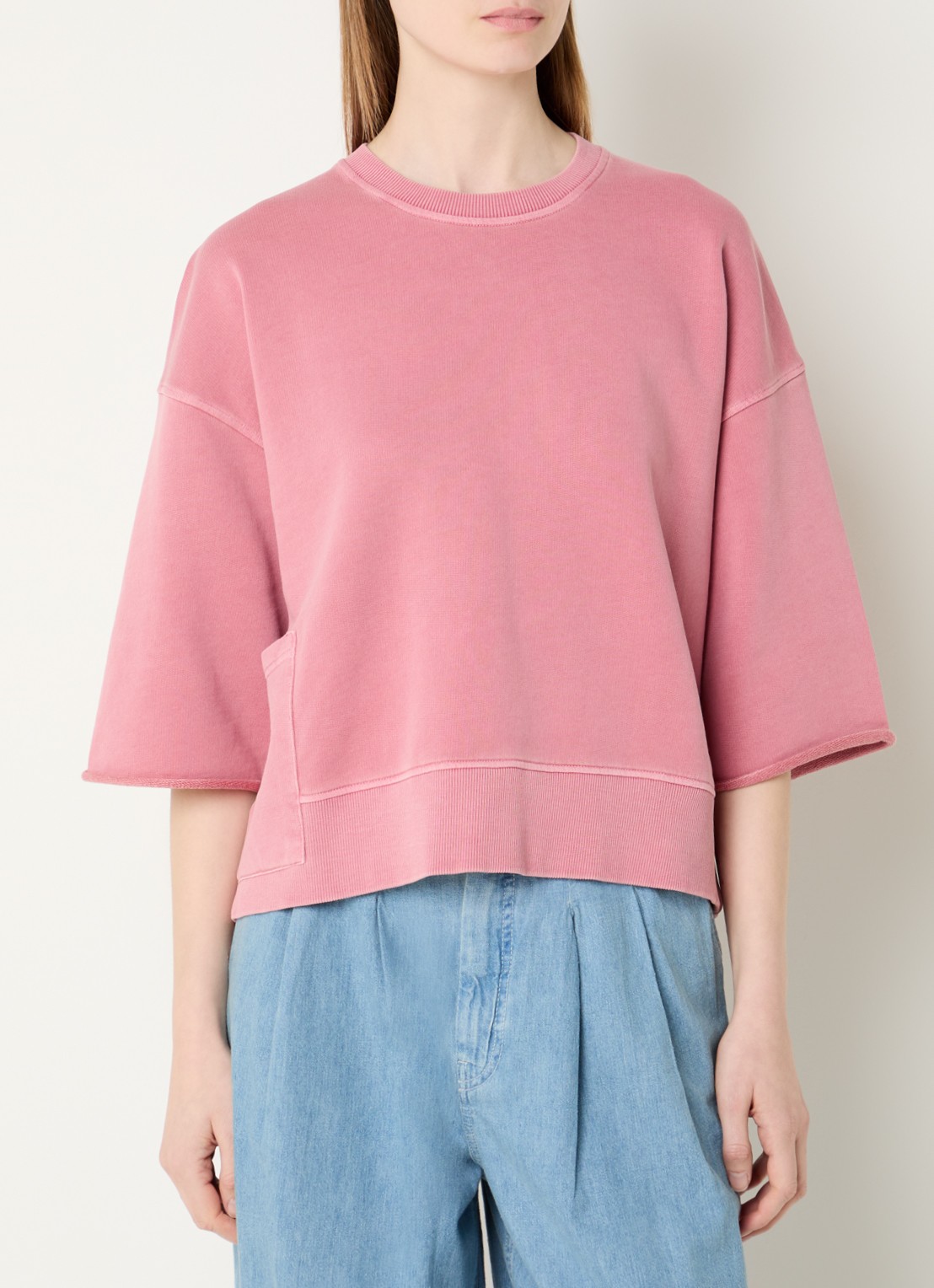 River Woods Sweater met opgestikte zak - detail cranberryrood