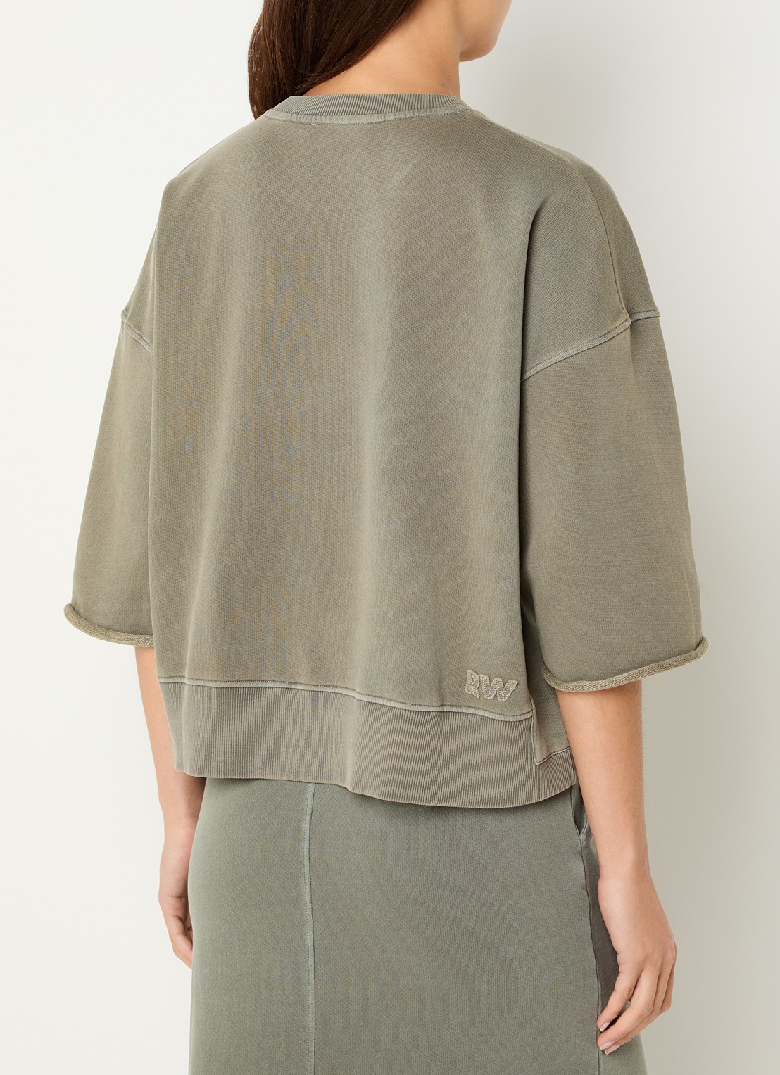 River Woods Sweater met opgestikte zak - achterkant olijfgroen