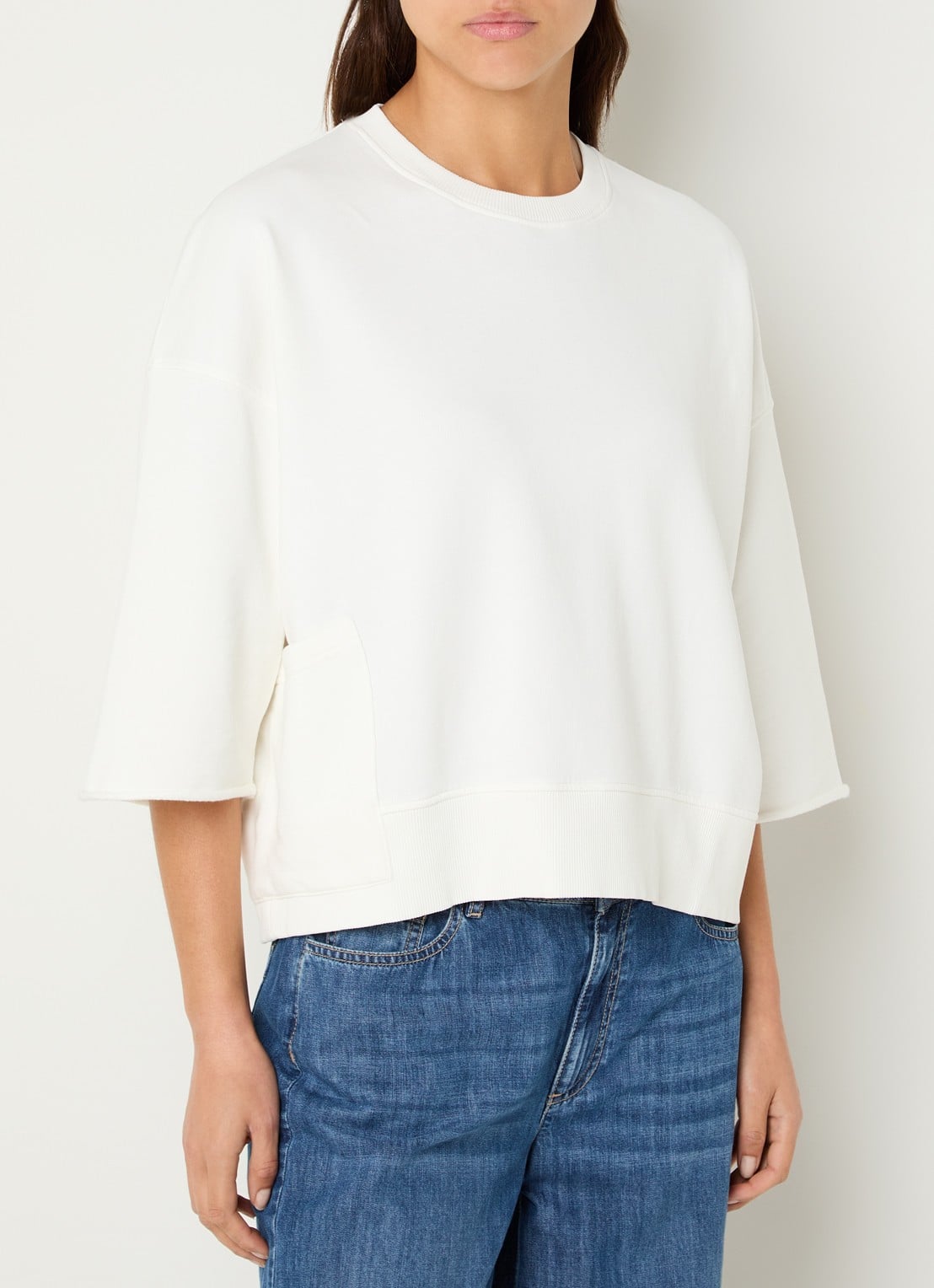 River Woods Sweater met opgestikte zak - detail 3 gebroken wit