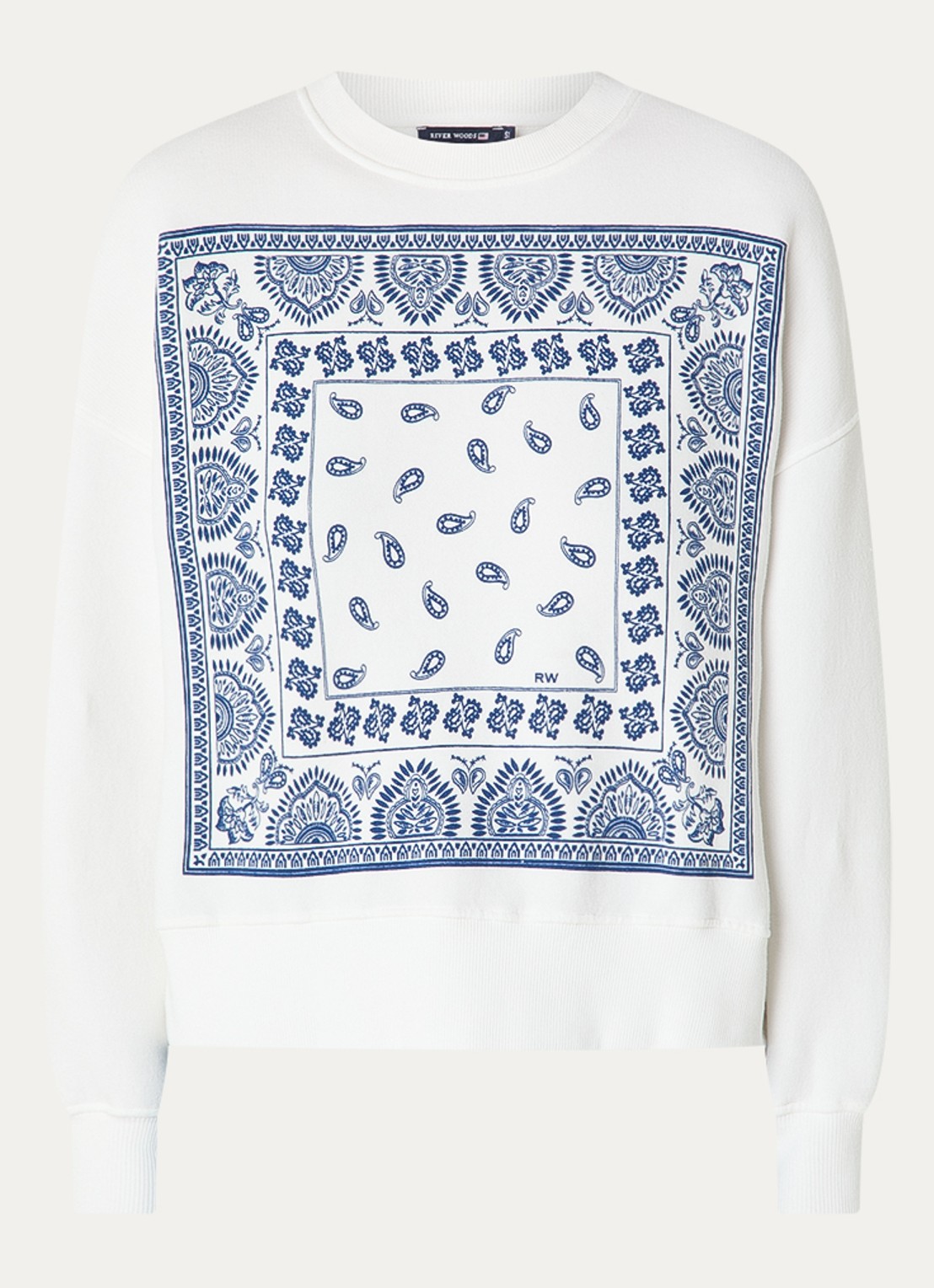 River Woods Sweater met paisley dessin - voorkant gebroken wit