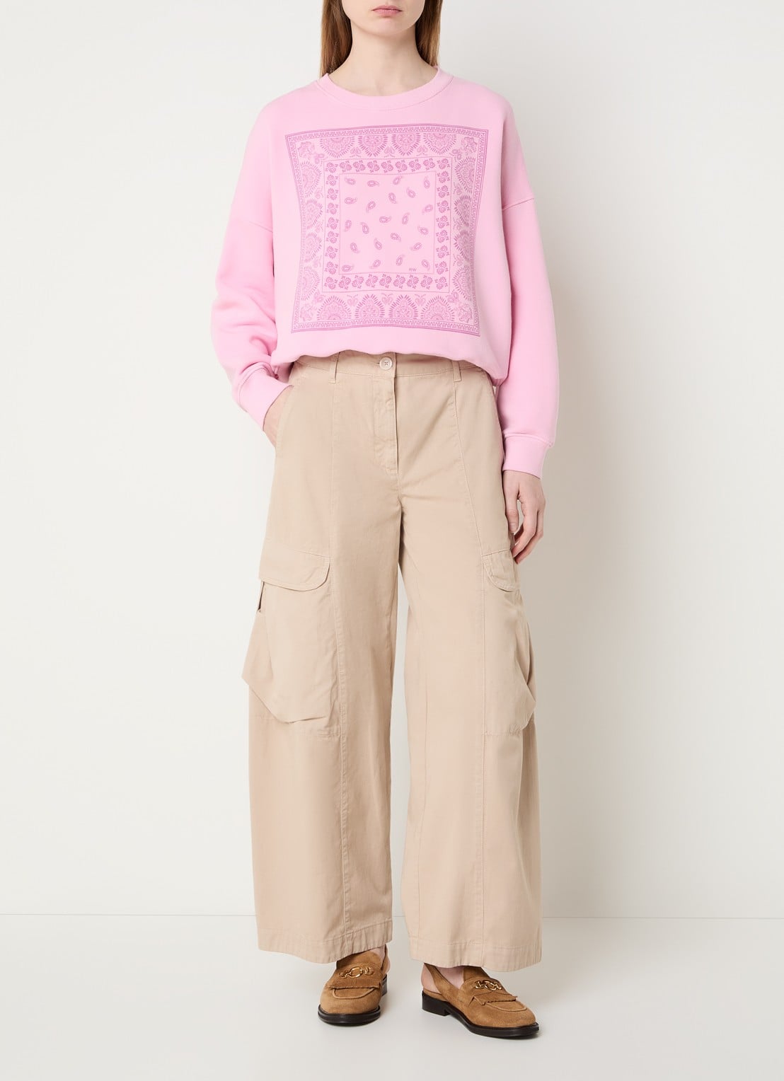 River Woods Sweater met paisley dessin - voorkant 4 roze