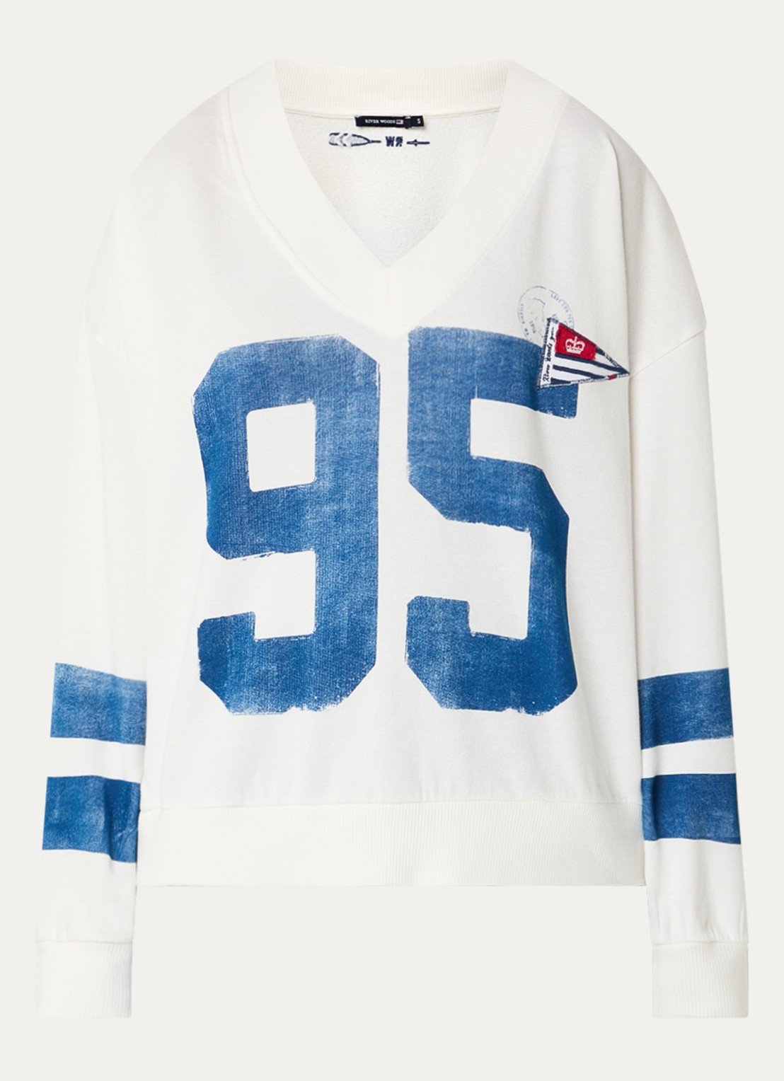 River Woods Sweater met print en V-hals - voorkant 2 wit