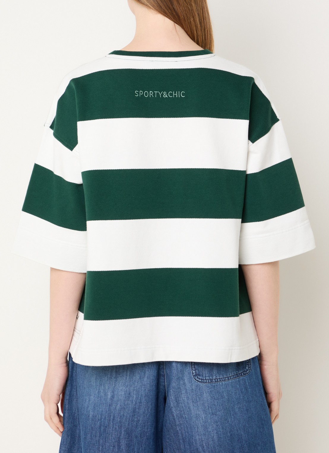 River Woods Sweater met streepprint - achterkant 2 donkergroen