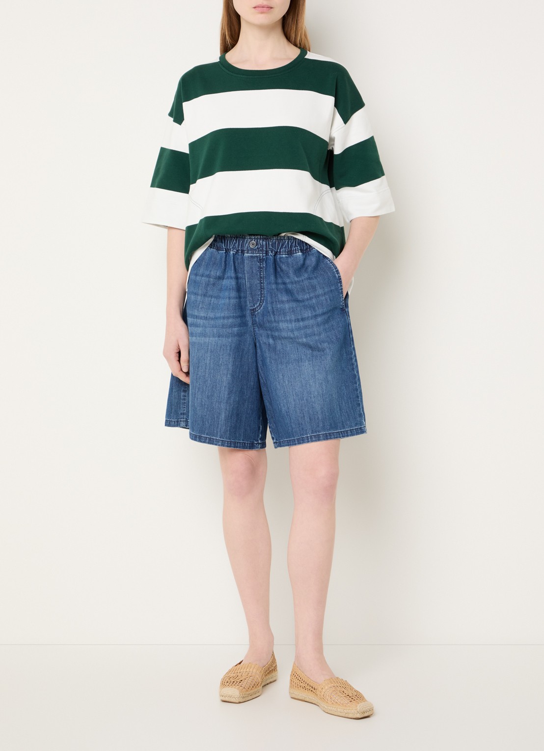 River Woods Sweater met streepprint - voorkant 4 donkergroen