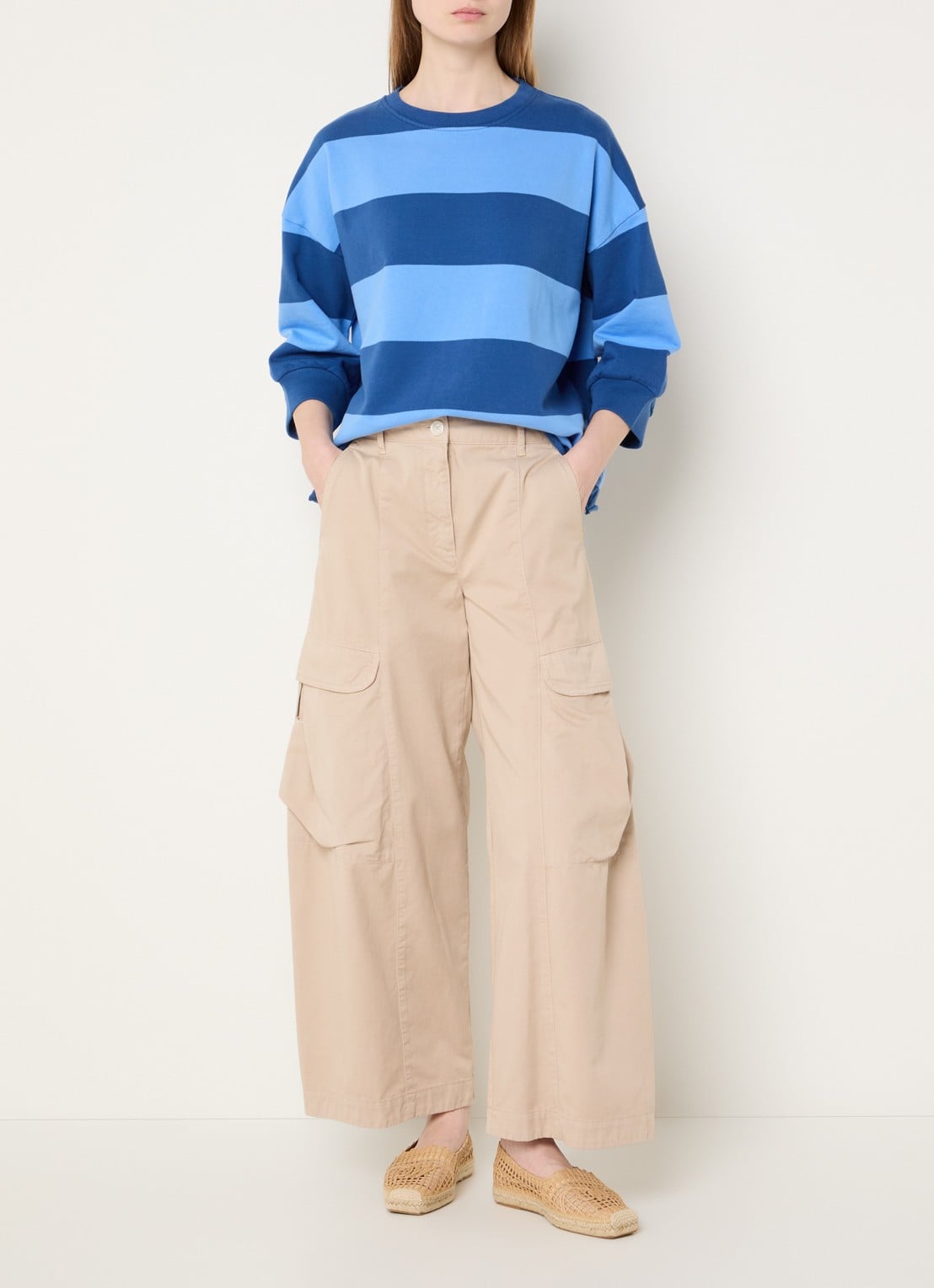 River Woods Sweater met streepprint - voorkant 2 blauw