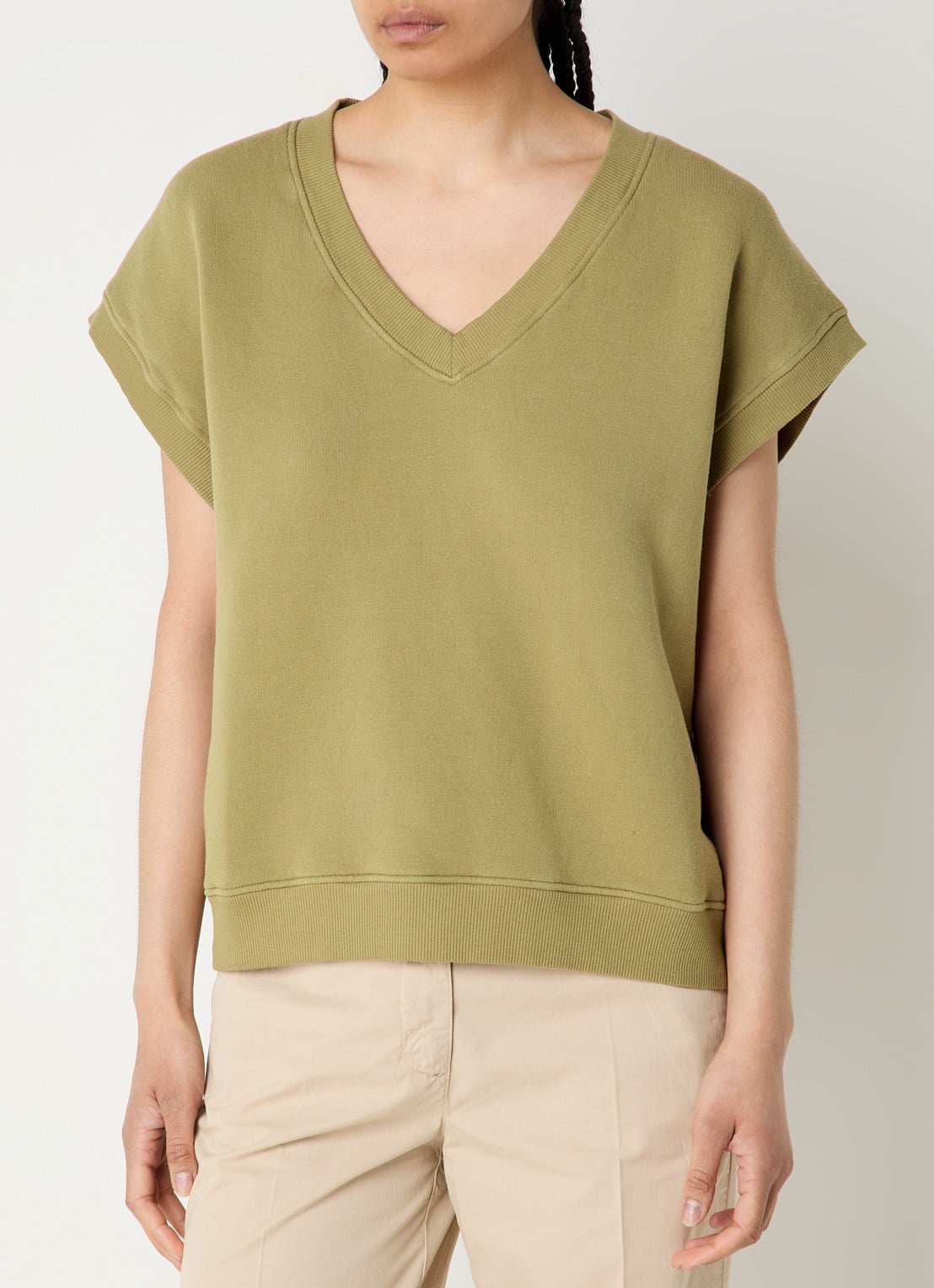 River Woods Sweater met V-hals  - detail 3 olijfgroen