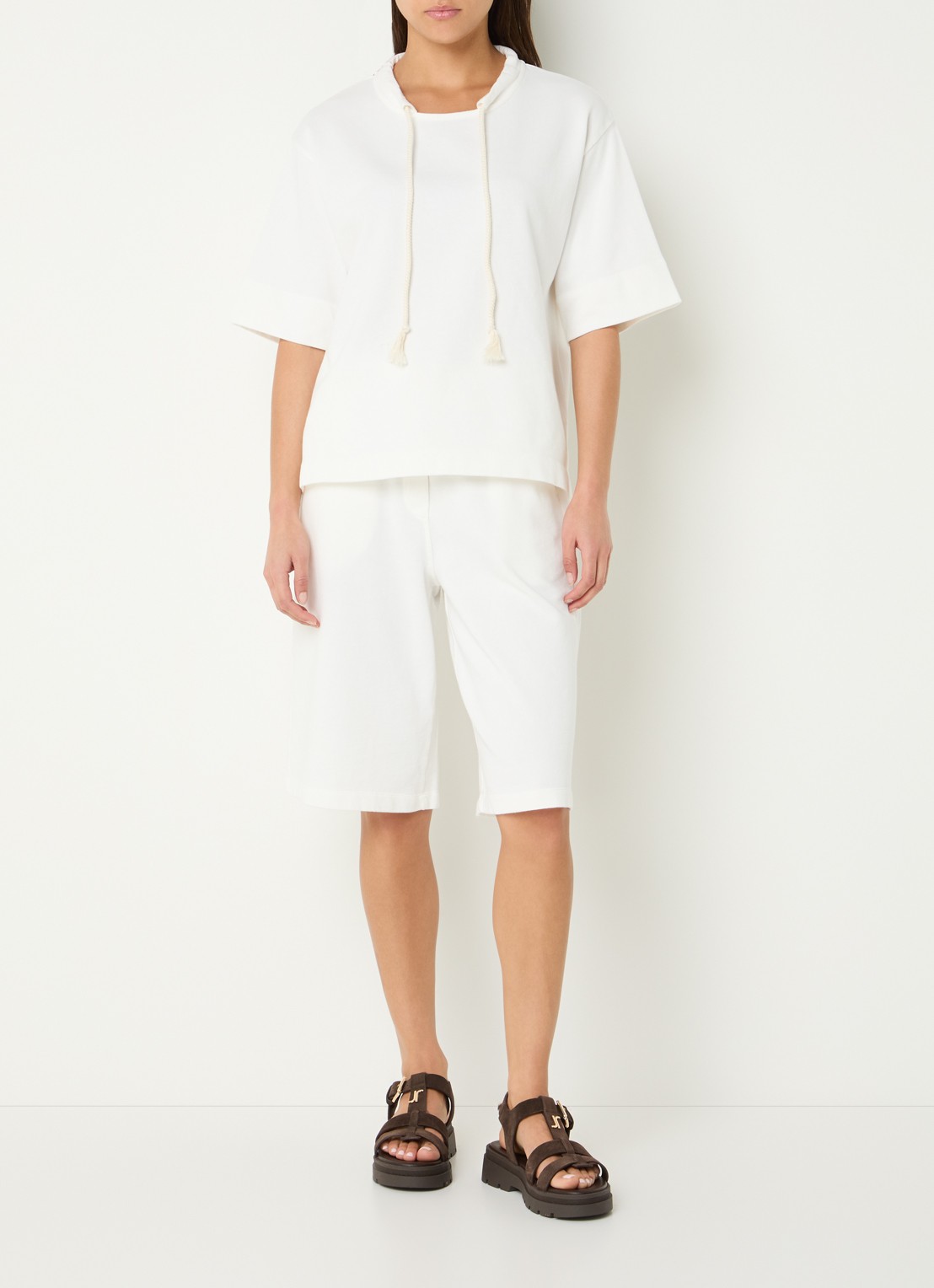 River Woods T-shirt met detail van fleece  - voorkant 4 wit