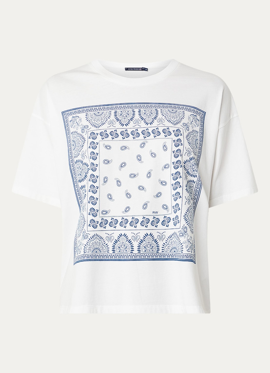 River Woods T-shirt met paisley dessin - voorkant 2 gebroken wit