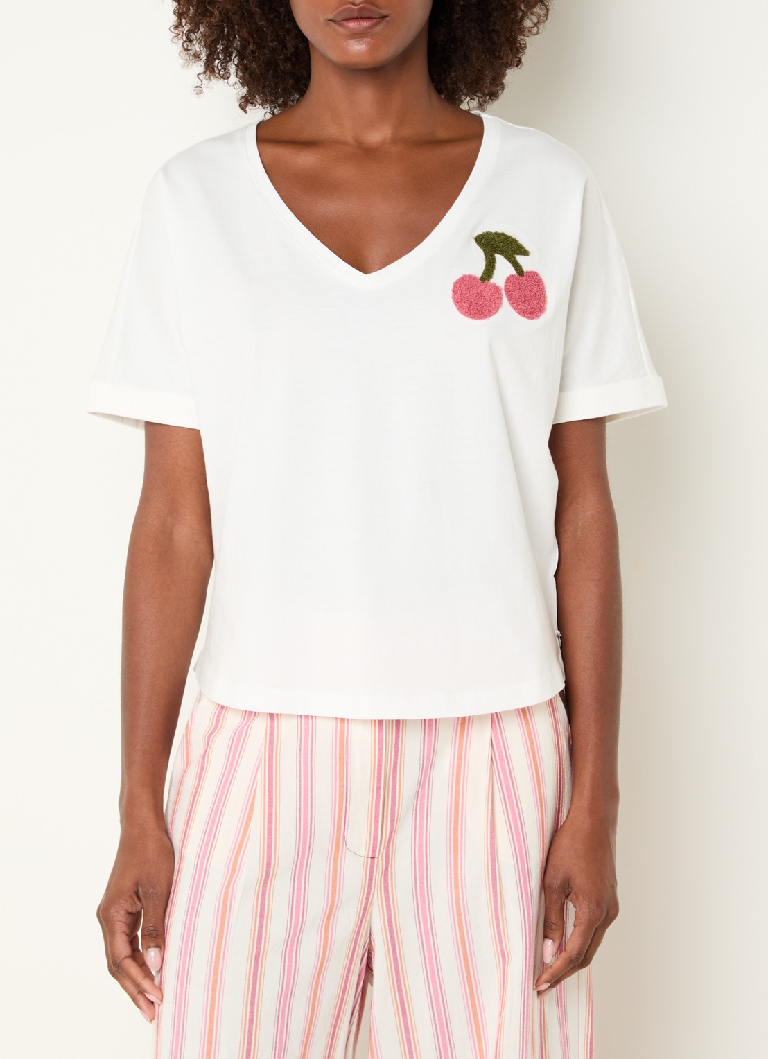 River Woods T-shirt met print en V-hals  - detail 3 wit