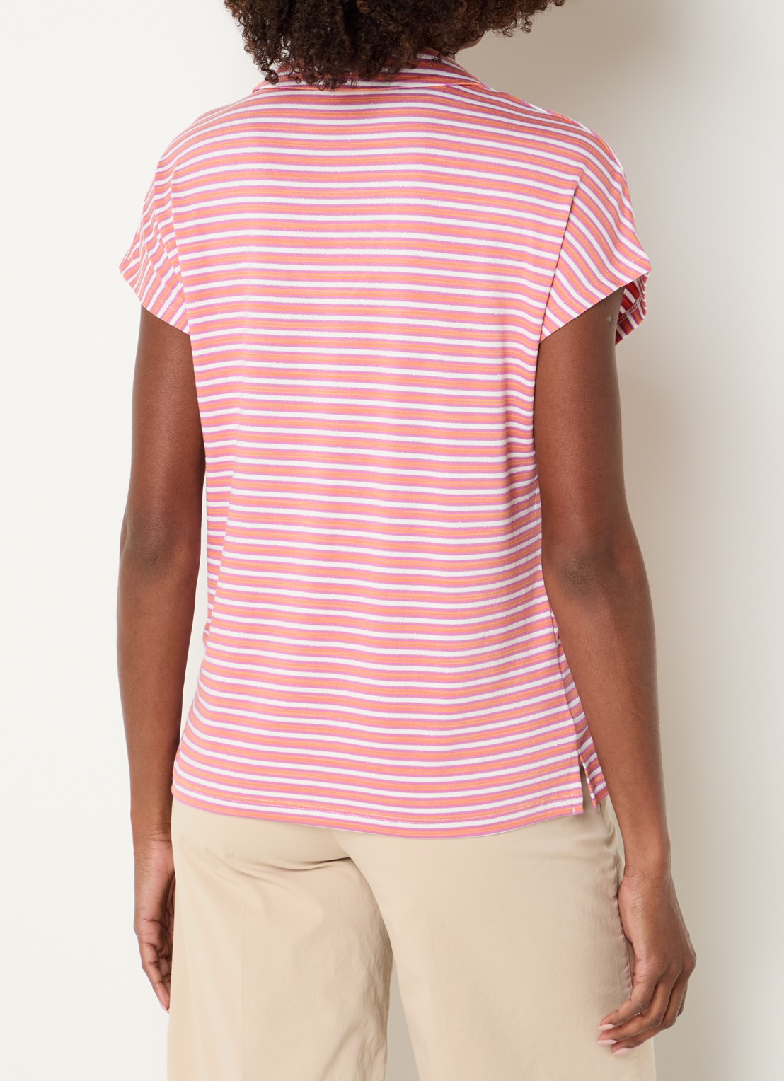 River Woods T-shirt met streepprint en kraag - achterkant donkerroze