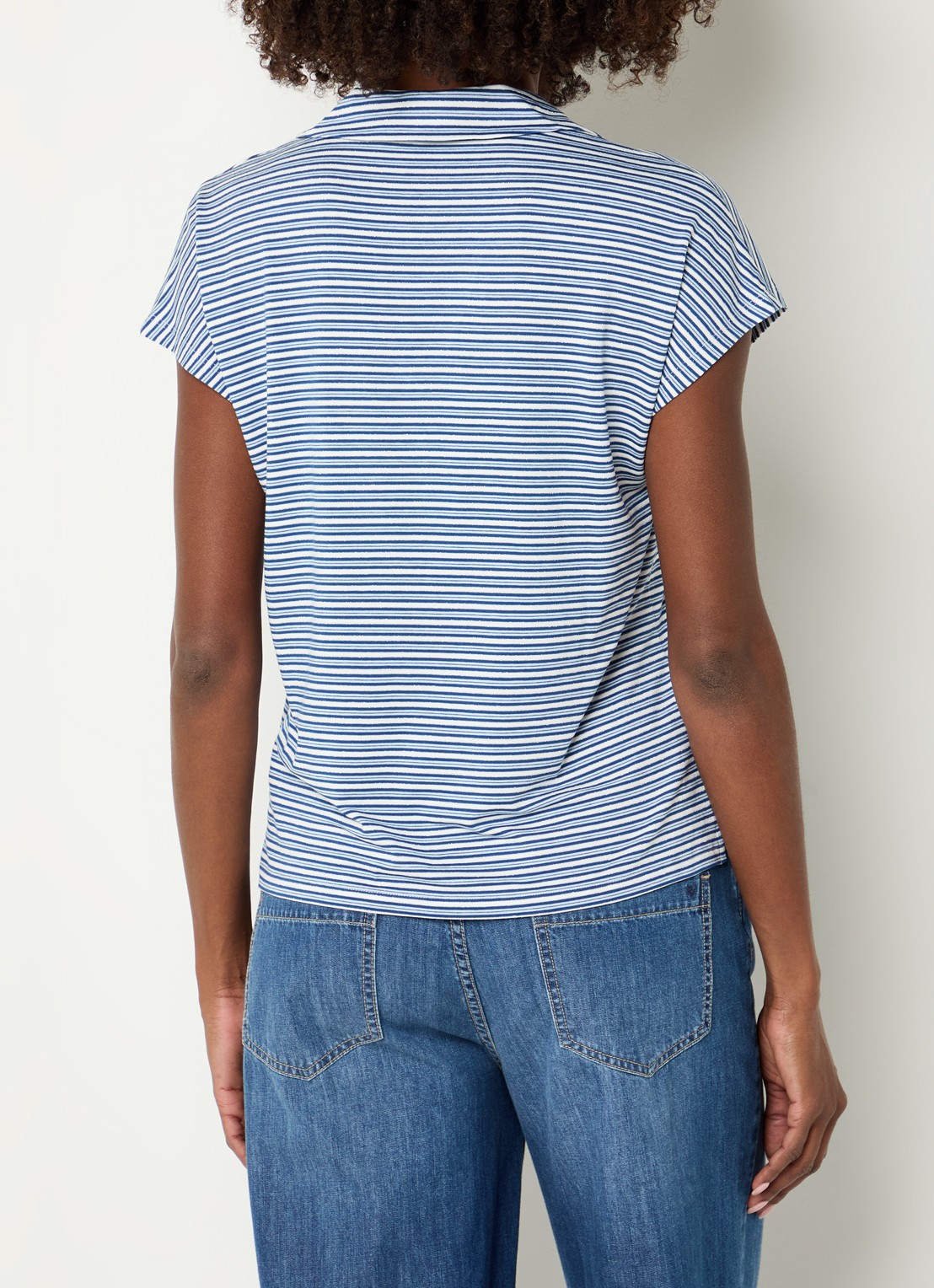 River Woods T-shirt met streepprint en kraag - achterkant 4 indigo