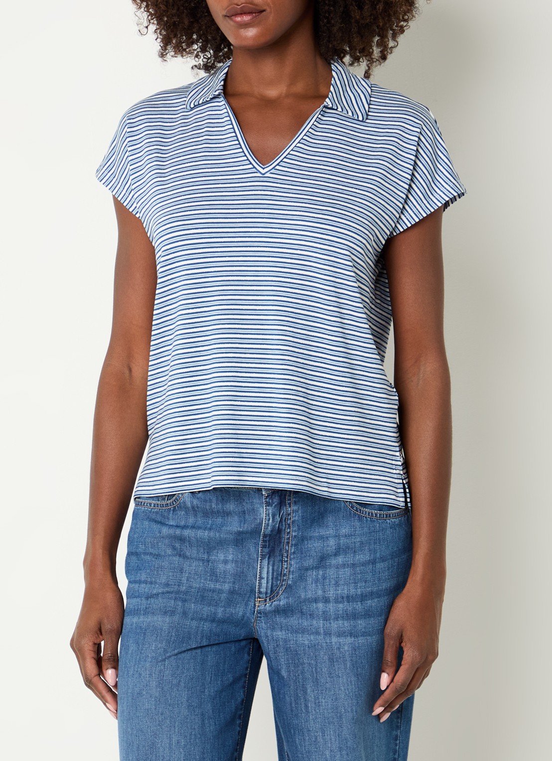 River Woods T-shirt met streepprint en kraag - detail 3 indigo
