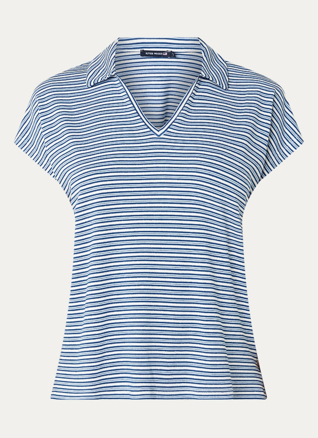 River Woods T-shirt met streepprint en kraag - voorkant indigo