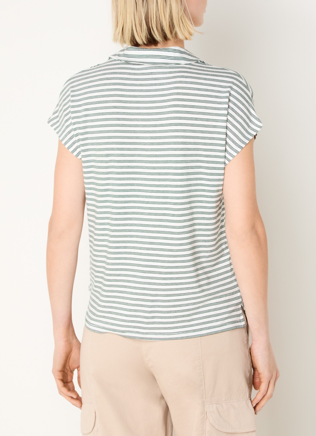 River Woods T-shirt met streepprint en kraag - achterkant 4 donkergroen