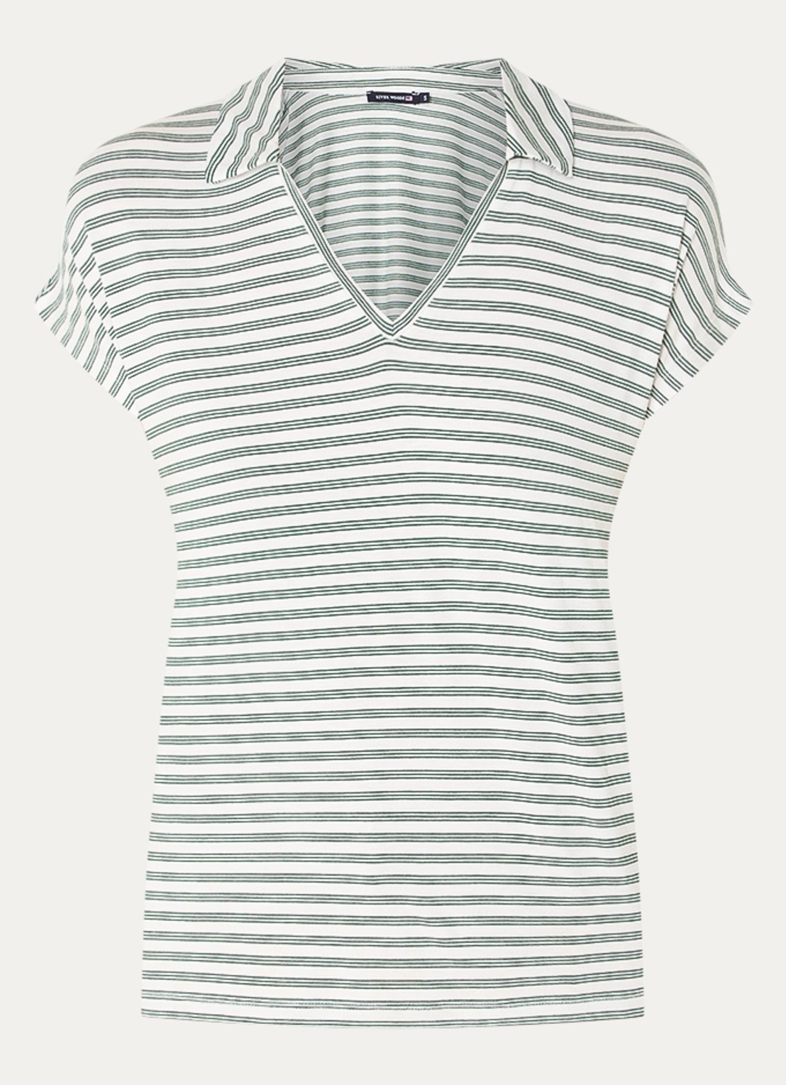 River Woods T-shirt met streepprint en kraag - voorkant donkergroen