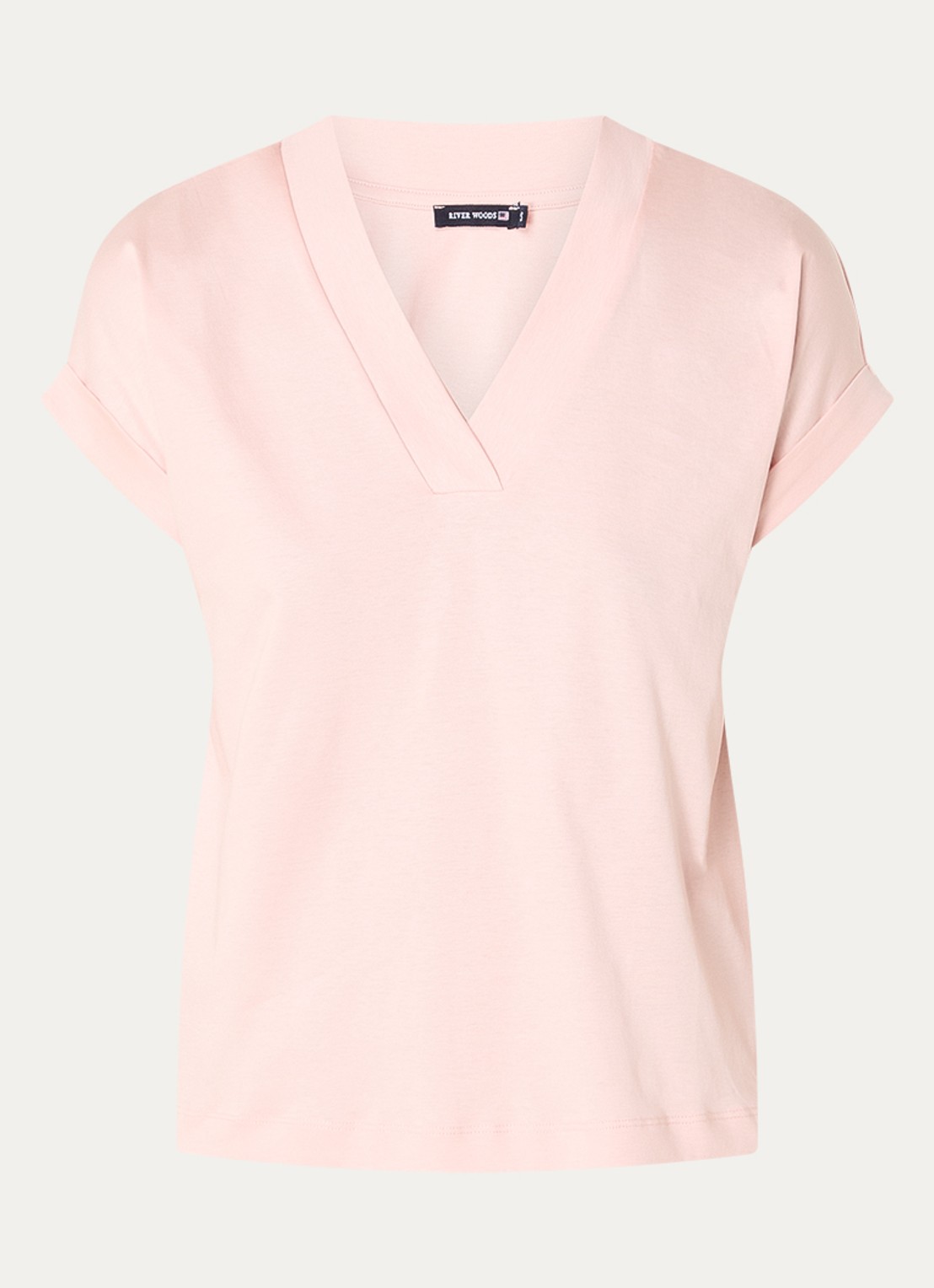 River Woods T-shirt met V-hals - voorkant 3 zalmroze