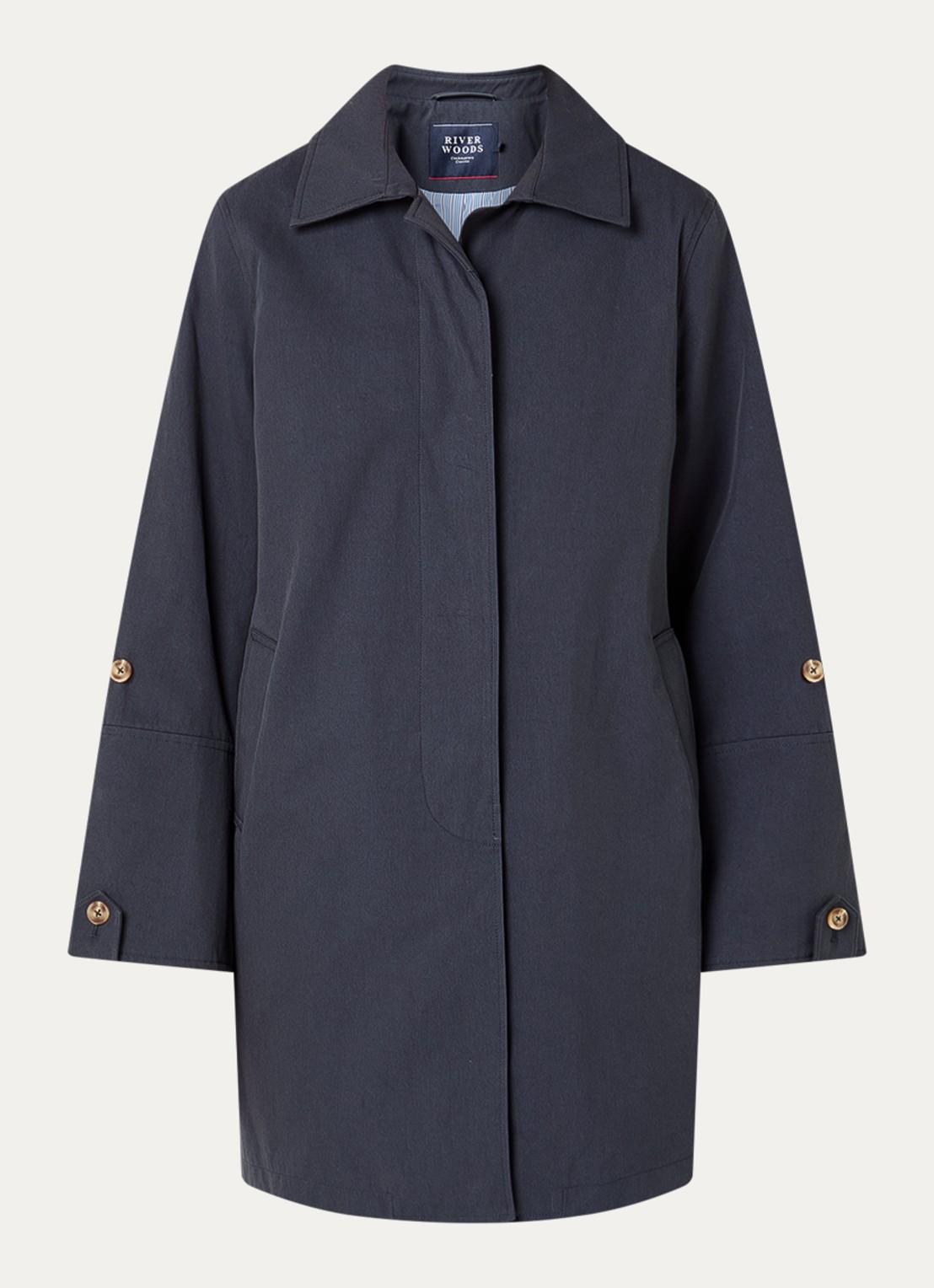 River Woods Trenchcoat met steekzakken - voorkant blauw