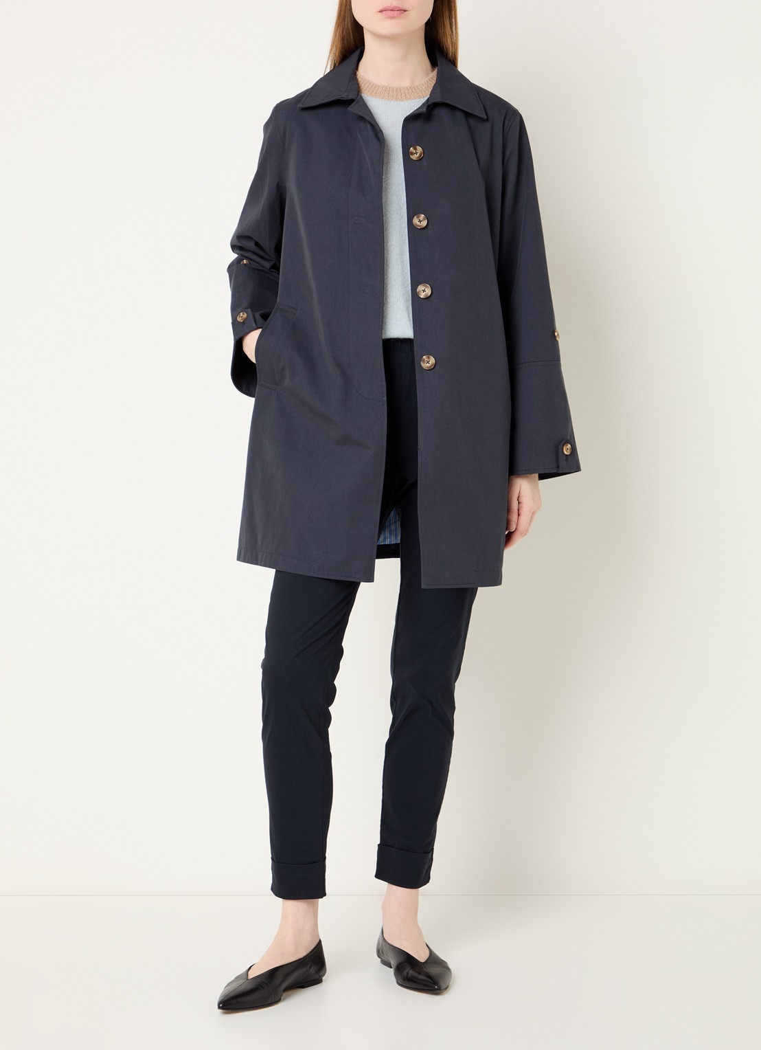 River Woods Trenchcoat met steekzakken - voorkant 2 blauw