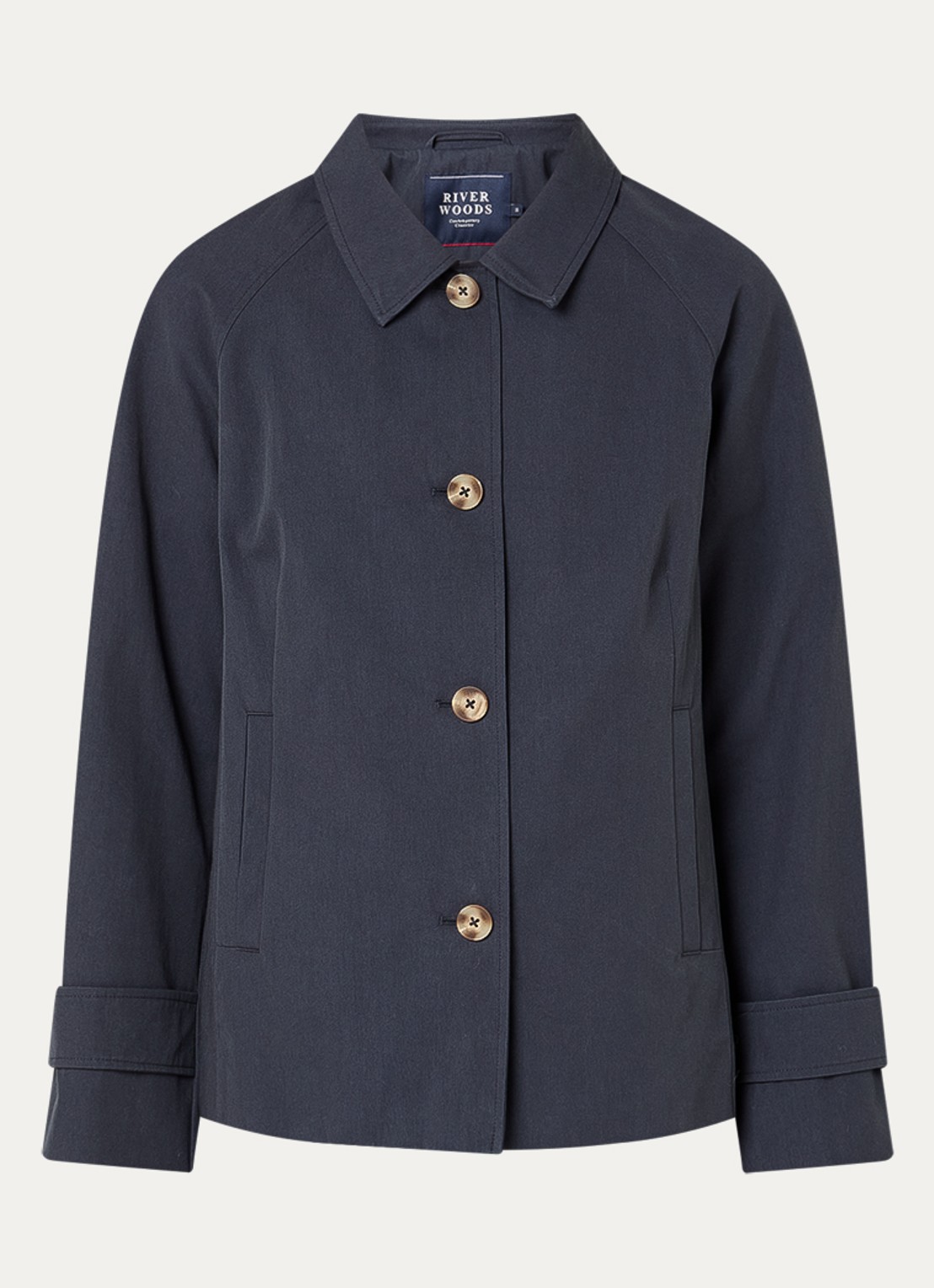River Woods Trenchcoat met steekzakken - voorkant 2 donkerblauw