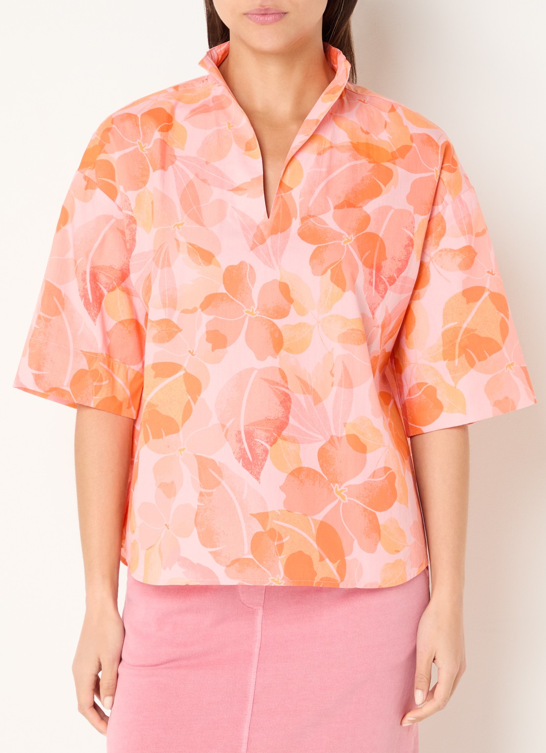 River Woods Tuniek met V-hals en bloemenprint - detail 2 lichtroze