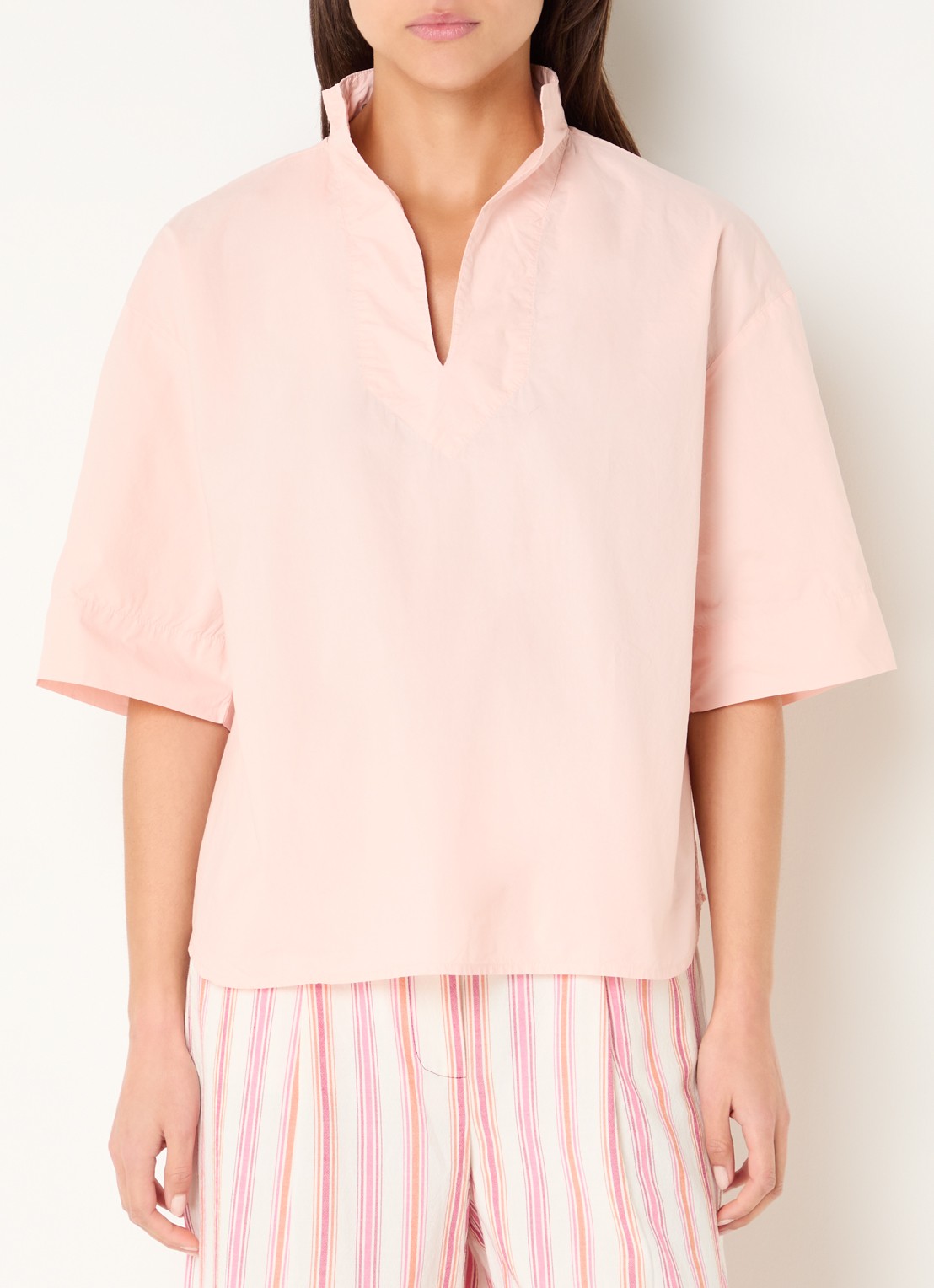River Woods Tuniek met V-hals en opstaande kraag - detail 3 zalmroze