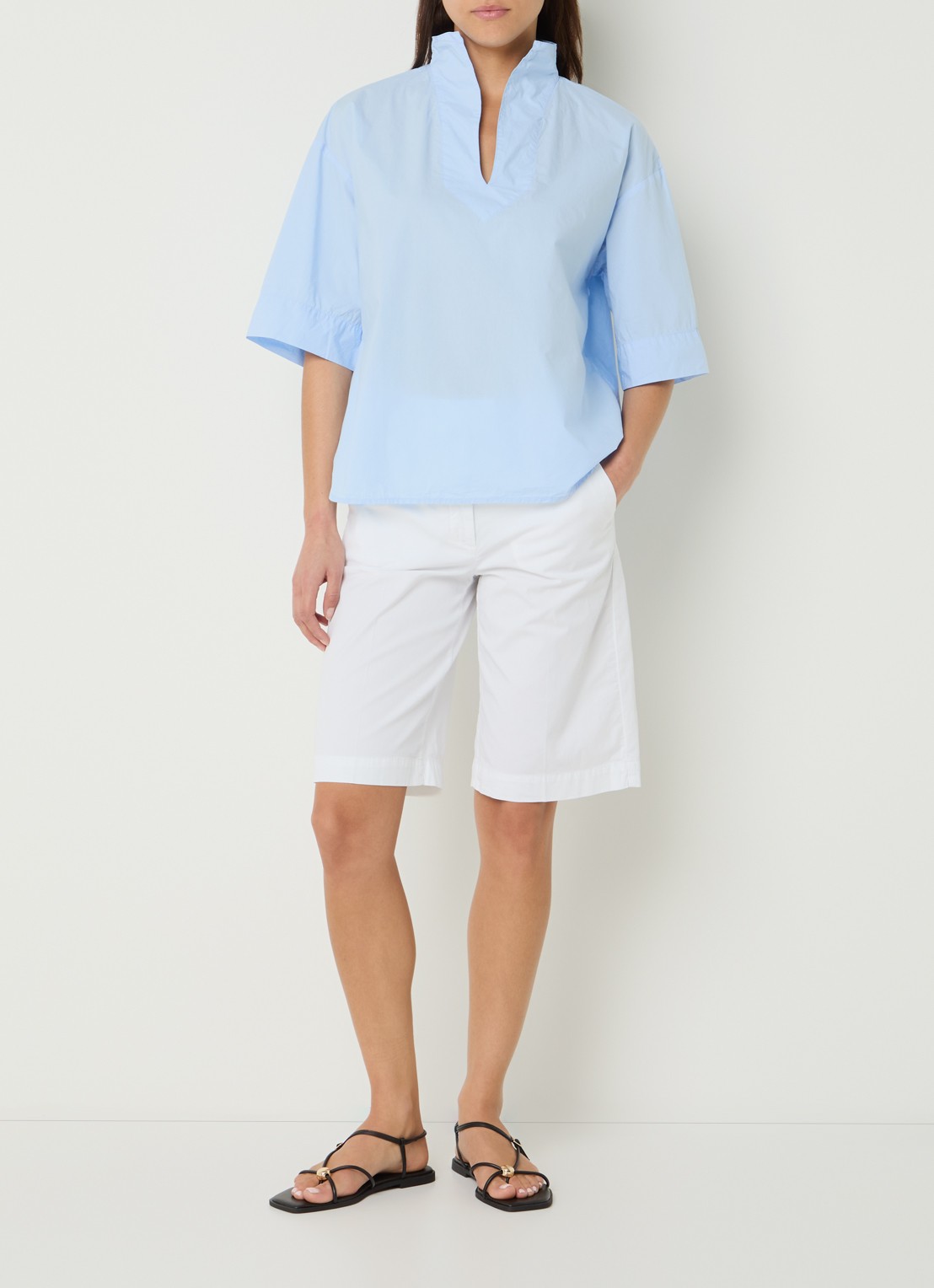 River Woods Tuniek met V-hals en opstaande kraag - voorkant 2 blauw