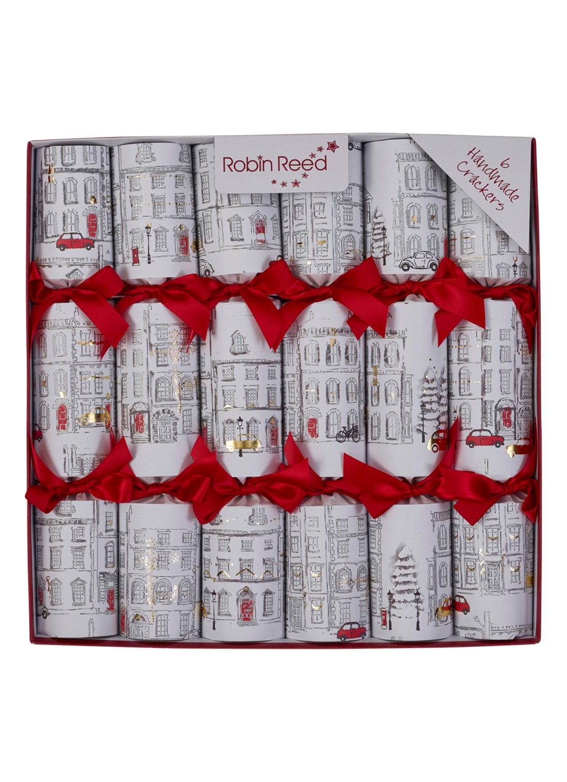 Robin Reed Christmas Town kerstcracker set van 6 - voorkant wit