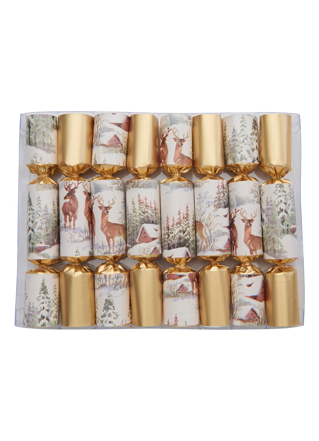 Robin Reed Deer Christmas kerstcracker set van 8 - voorkant goud