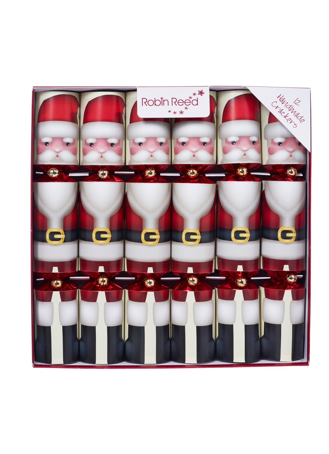 Robin Reed Father Christmas kerstcracker set van 12 - voorkant rood