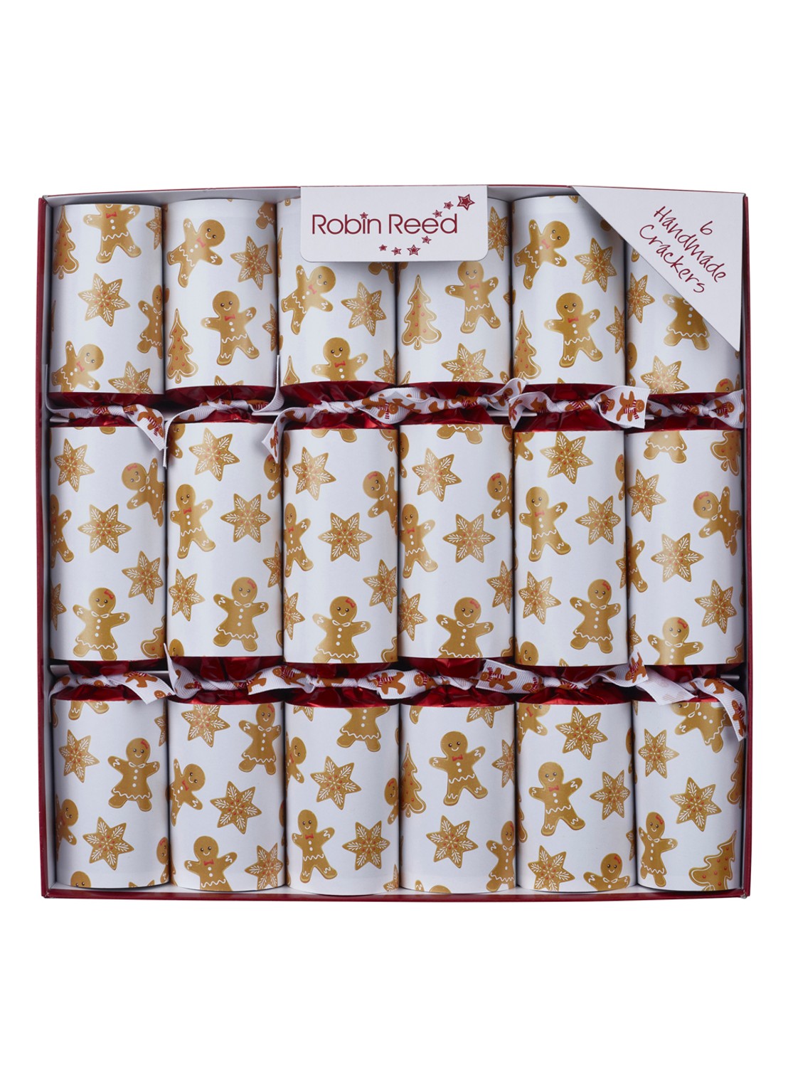 Robin Reed Gingerbread Charm kerstcracker set van 6 - voorkant wit