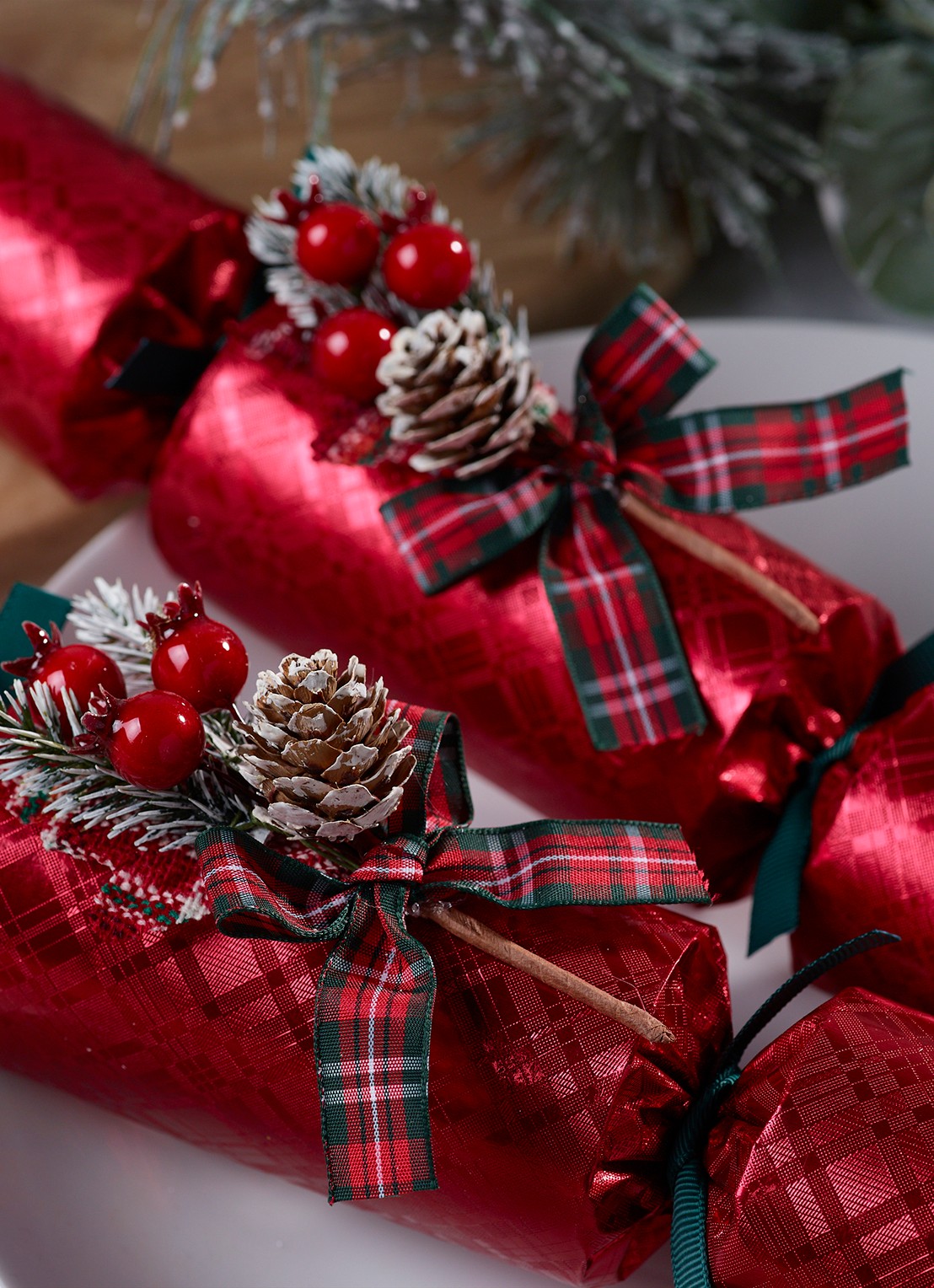 Robin Reed Glencoe kerstcracker set van 6 - detail 3 rood