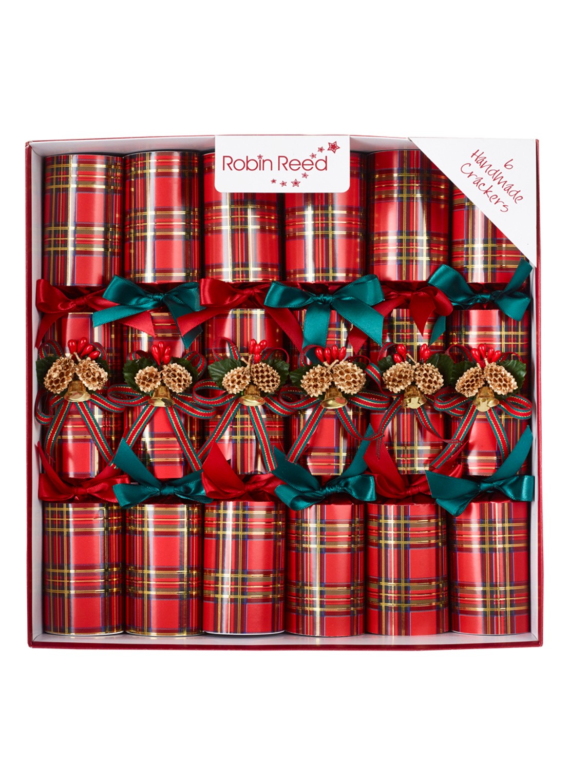 Robin Reed Highland Bells kerstcracker set van 6 - voorkant rood