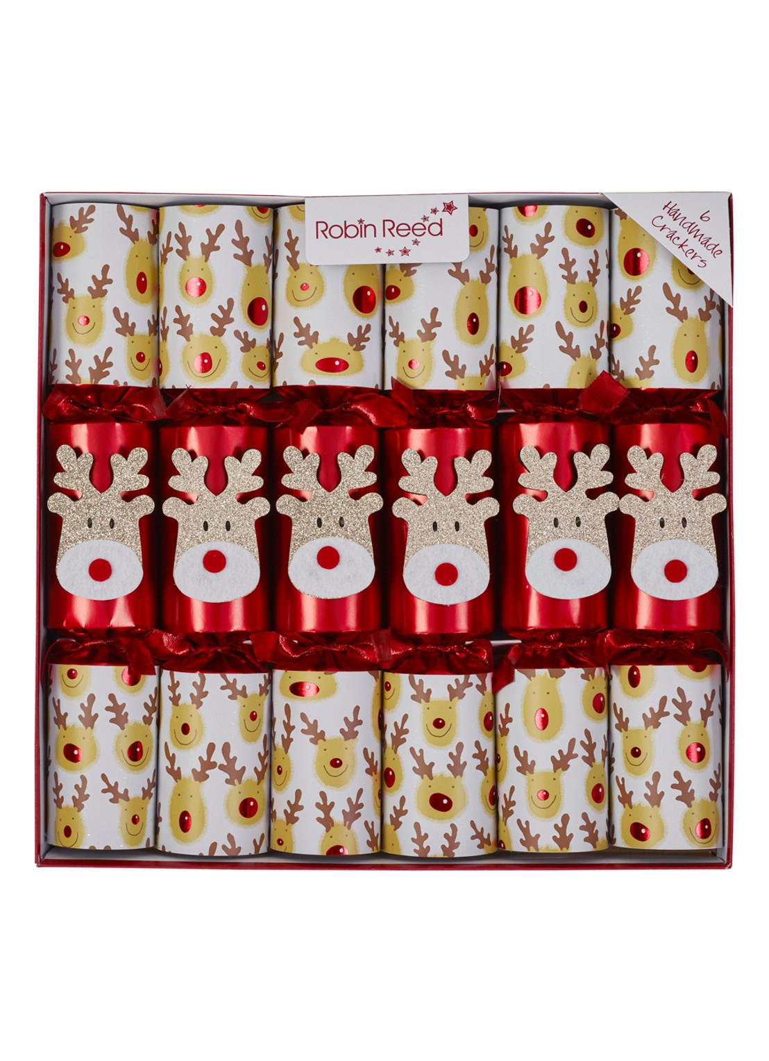 Robin Reed Racing Reindeer kerstcracker set van 6 - voorkant rood