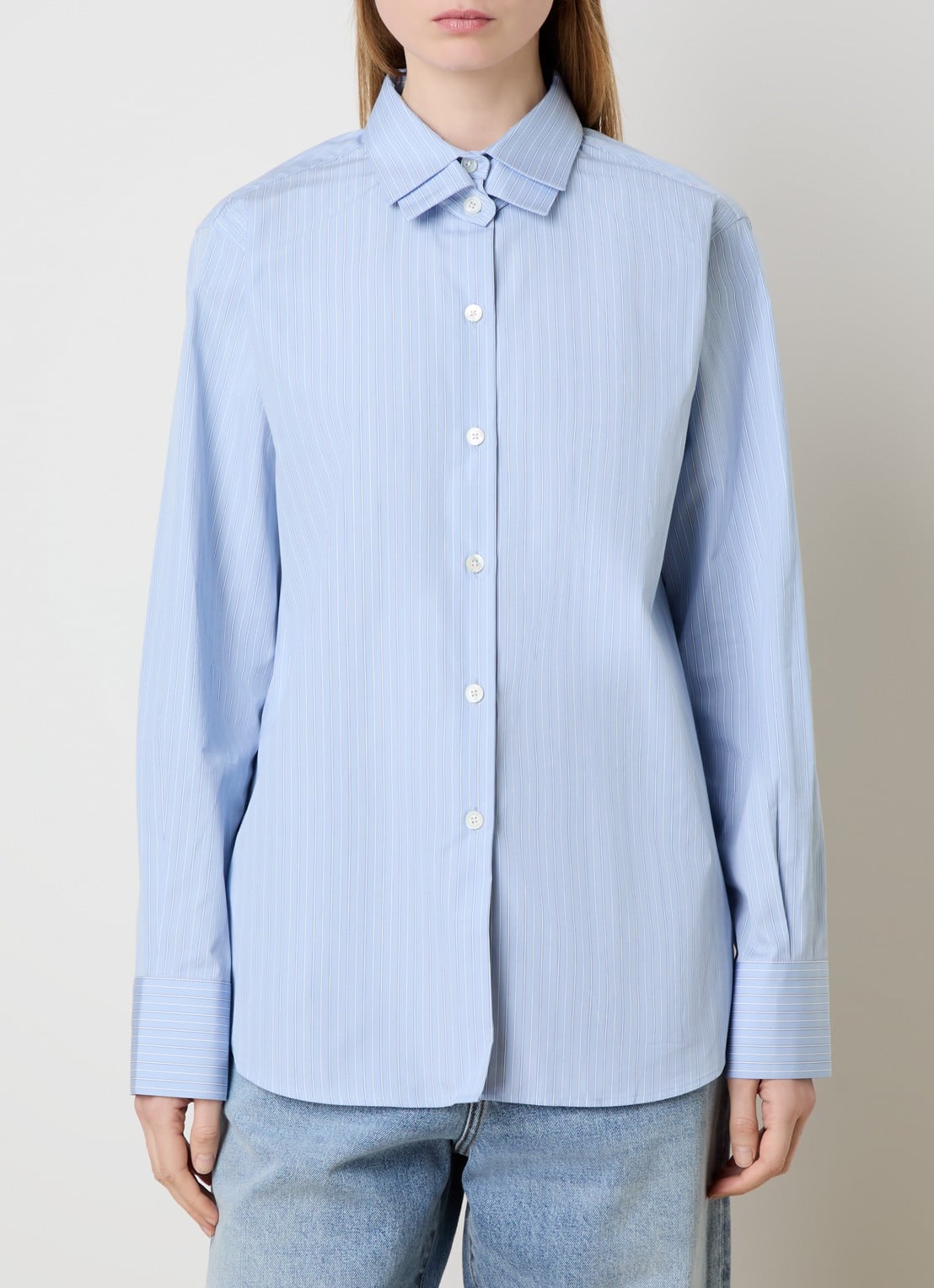 Róhe Blouse met streepprint - detail blauwgrijs