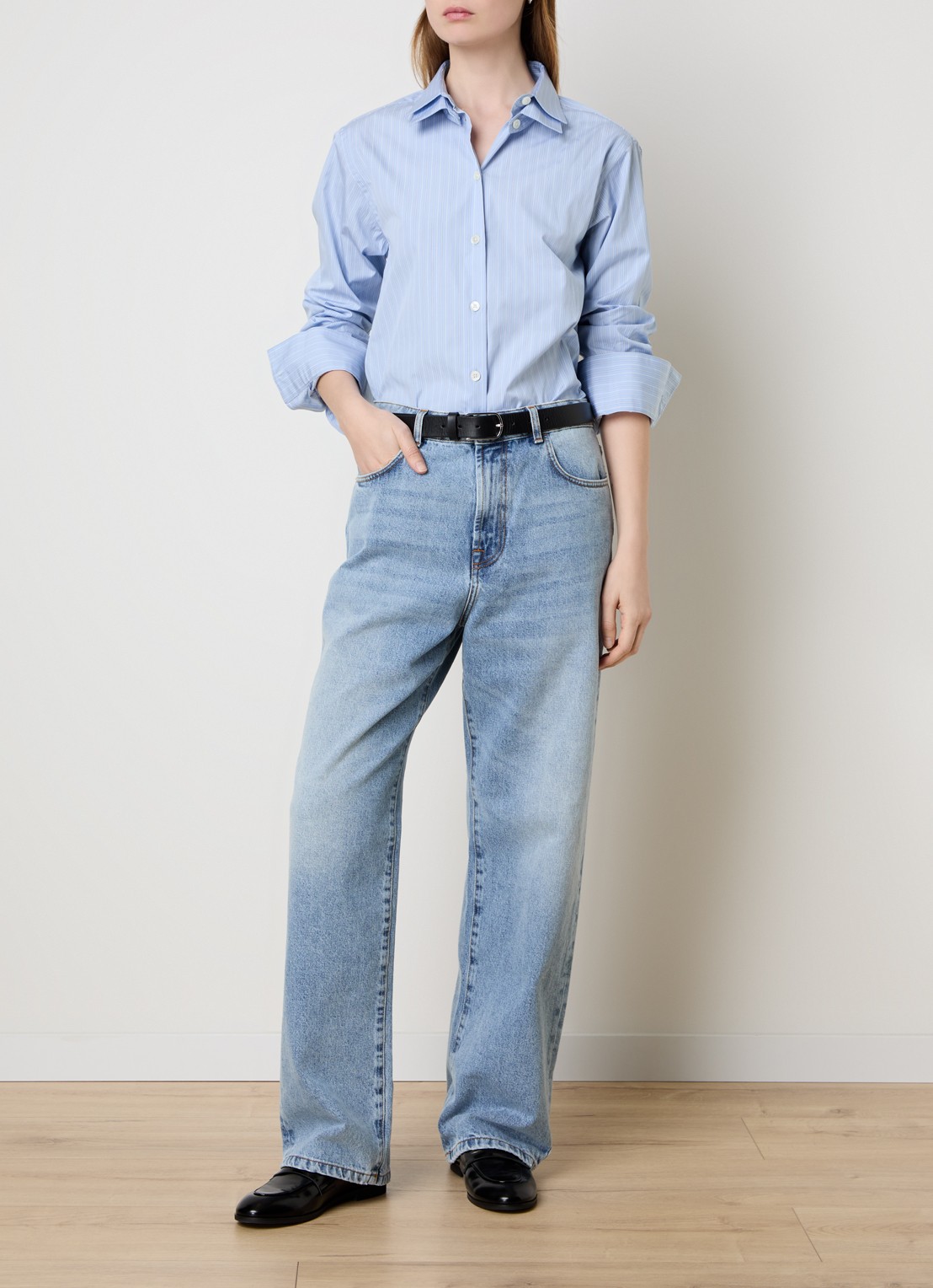 Róhe Blouse met streepprint - voorkant 4 blauwgrijs
