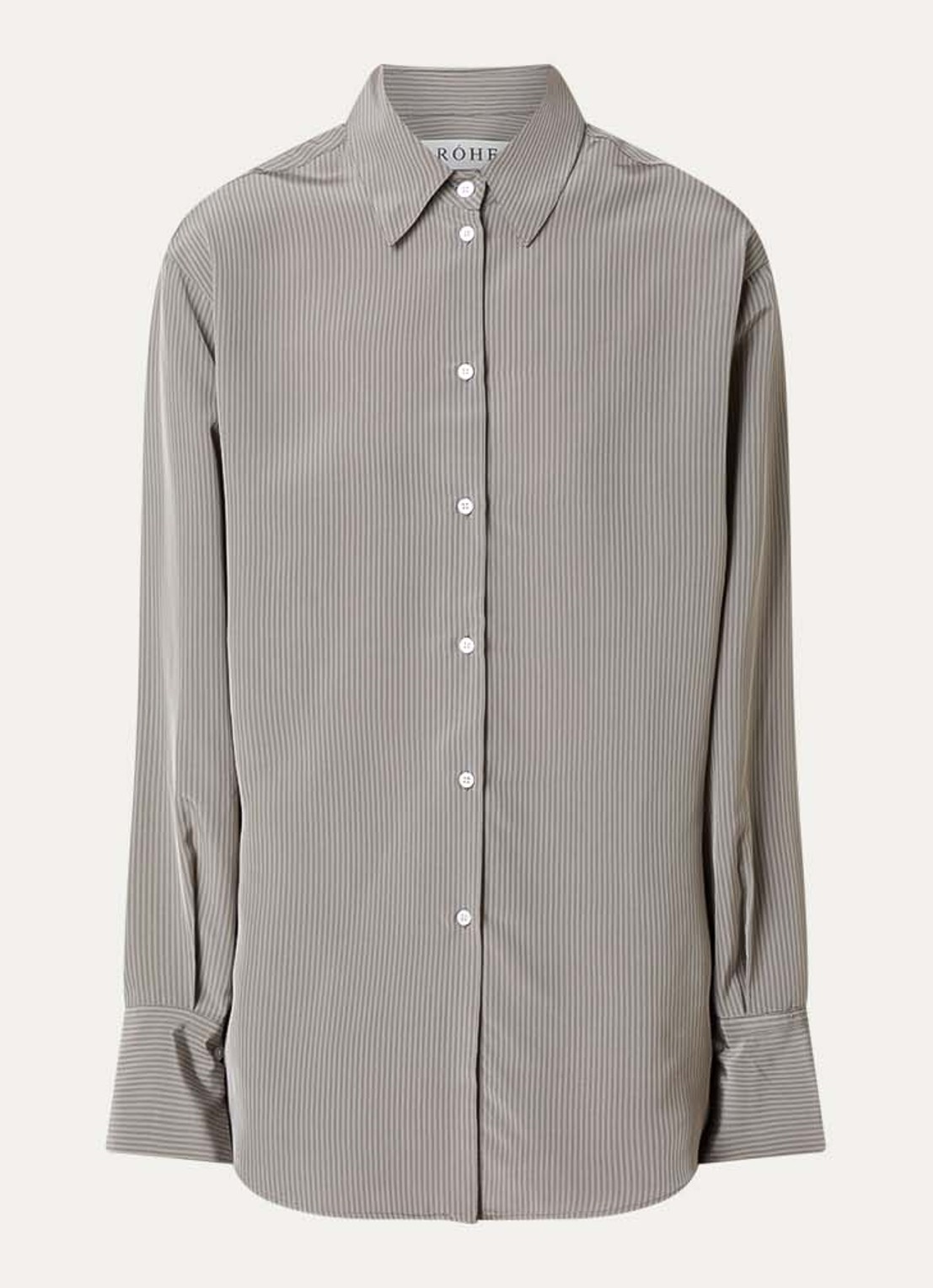 Róhe Blouse van satijn met streepprint - voorkant 2 lichtgrijs