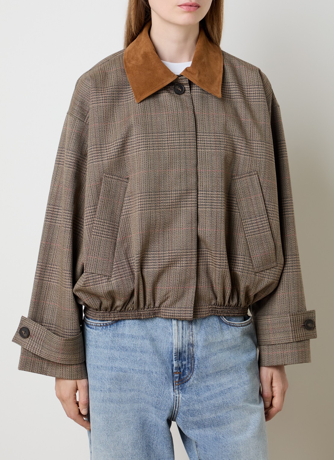 Róhe Blouson jack van scheerwol met paspelzakken en details van kalfssuède - detail 3 bruin