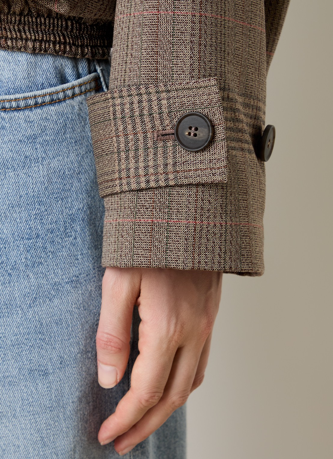 Róhe Blouson jack van scheerwol met paspelzakken en details van kalfssuède - detail 4 bruin