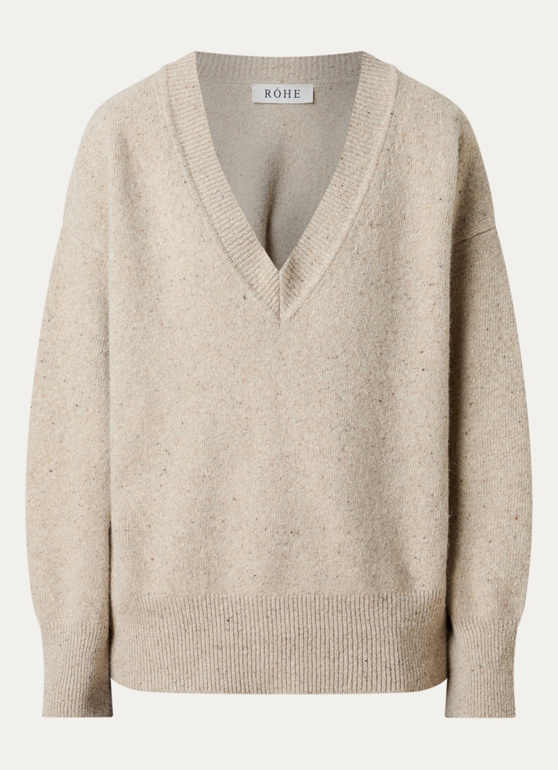 Róhe Classic grofgebreide oversized pullover in kasjmierblend met V-hals - voorkant 3 khaki