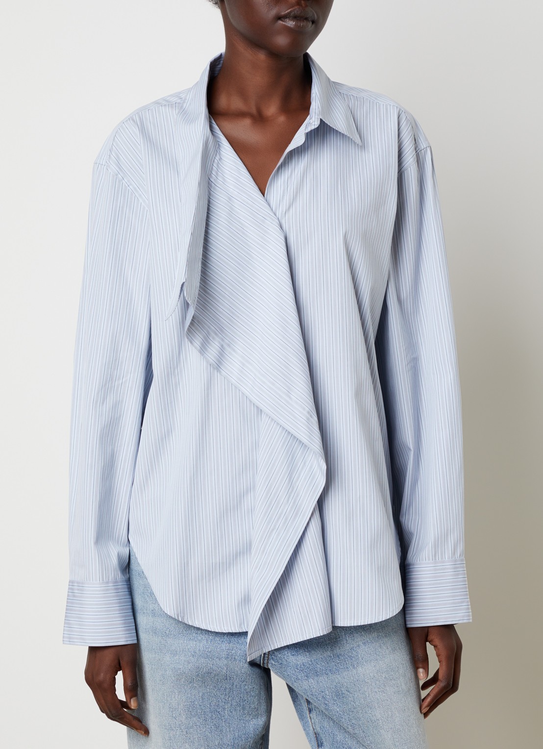 Róhe Draped blouse met streepprint - detail blauw