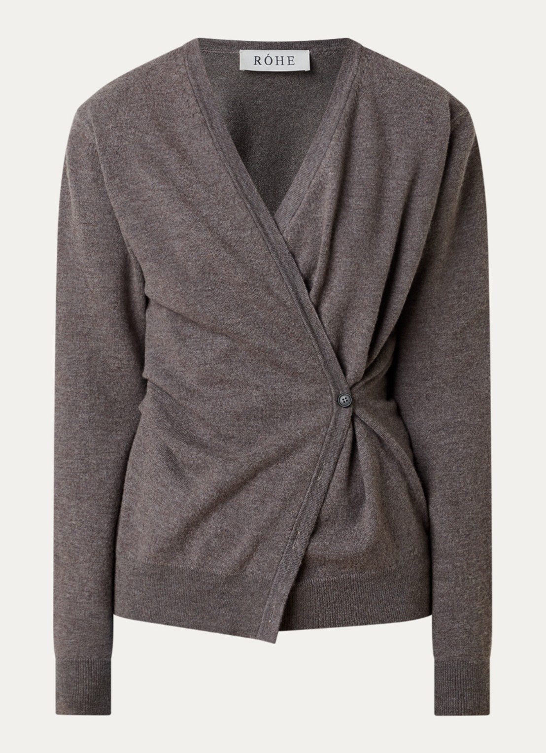 Róhe Fijngebreid asymmetrisch vest met plooidetail - voorkant 4 taupe