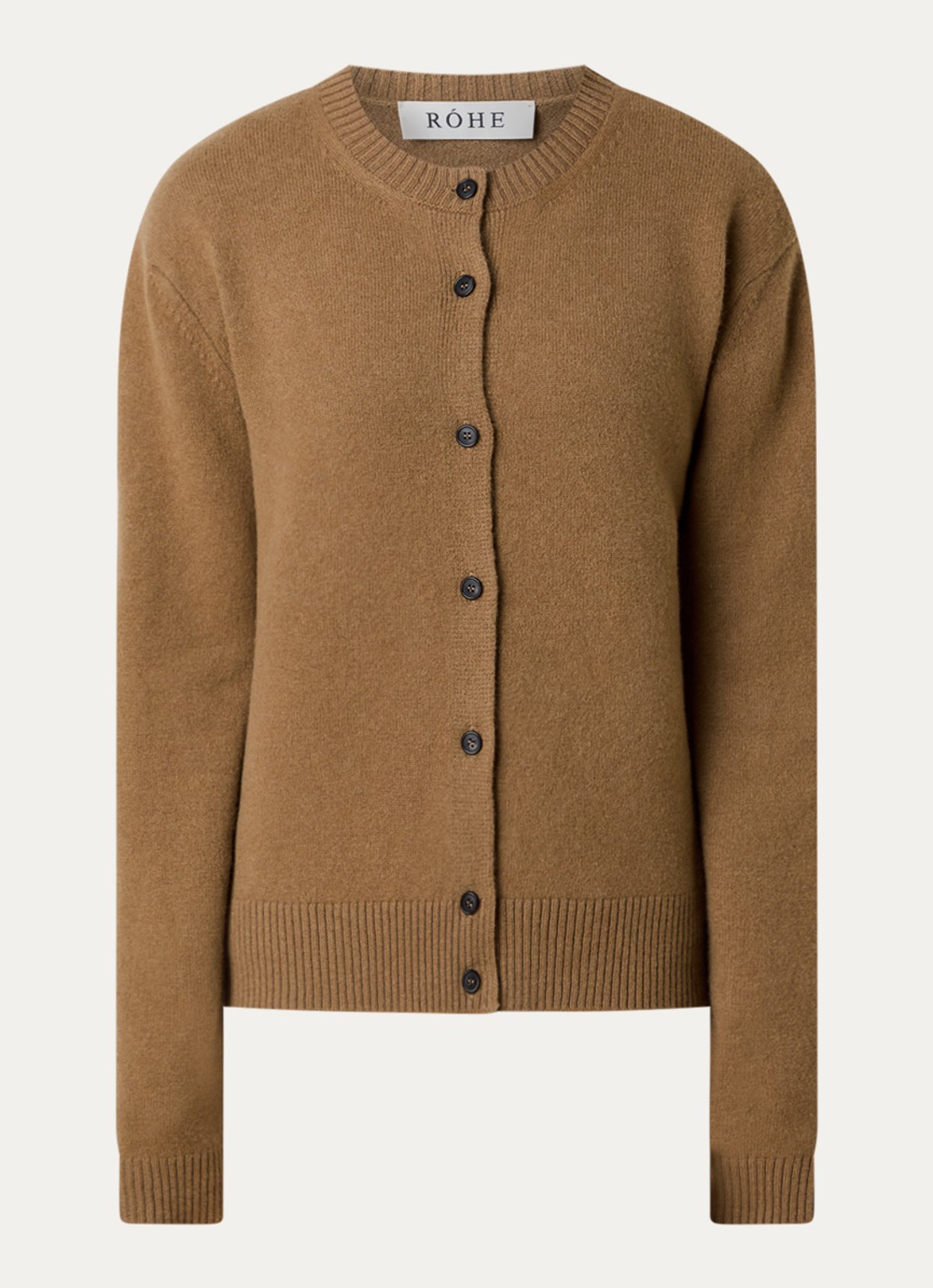 Róhe Fijngebreid vest in kasjmierblend - voorkant camel