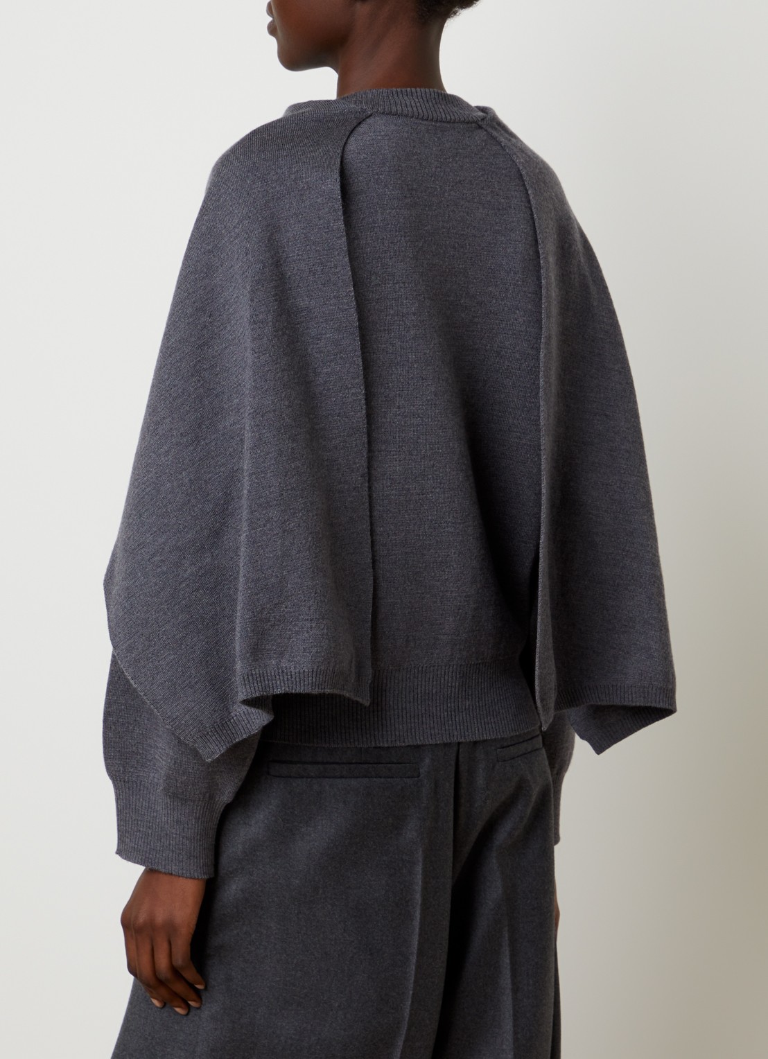 Róhe Fijngebreide pullover van scheerwol met gedrapeerd detail - achterkant 5 donkergrijs